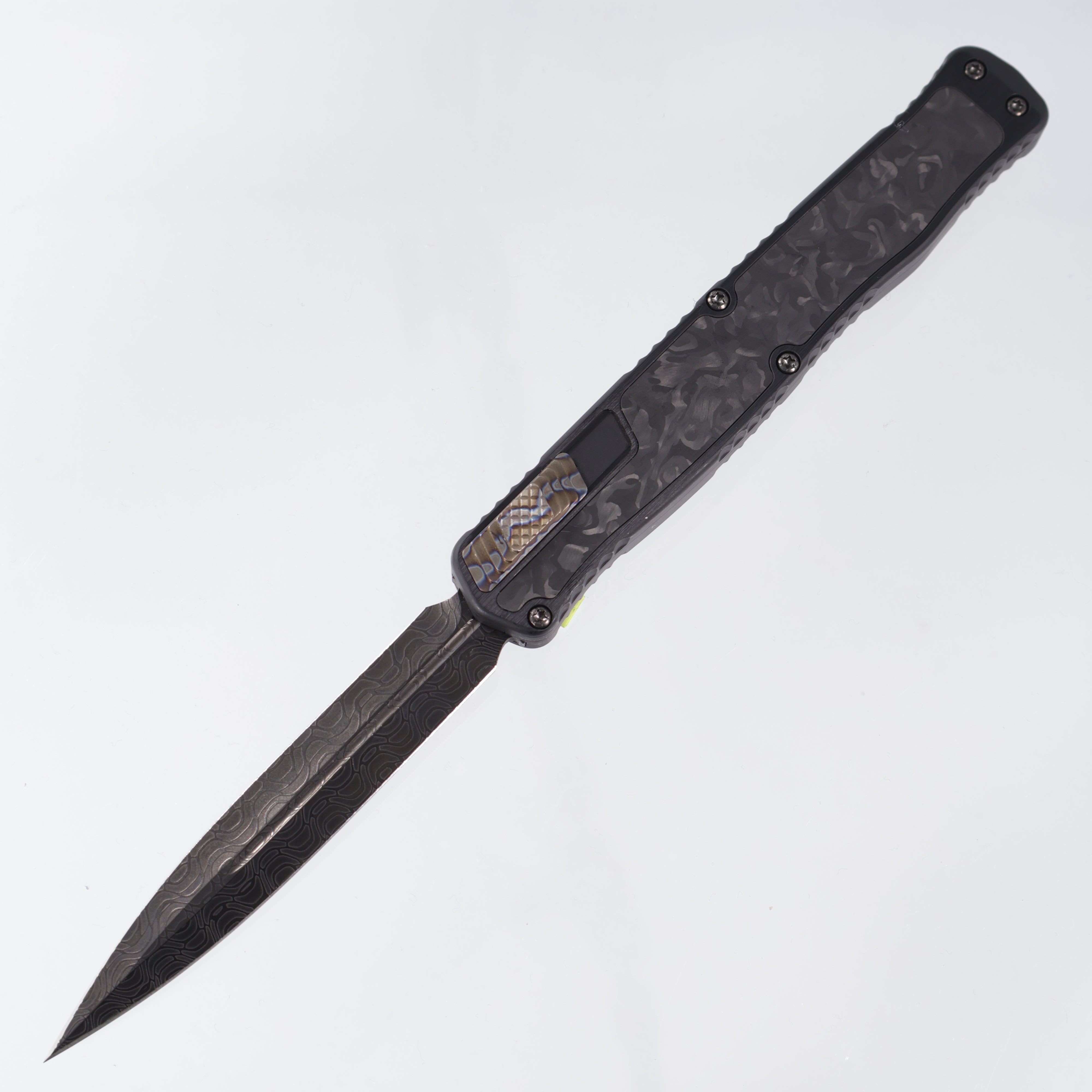 Heretic Cleric 2 Custom - Marbled Carbon Fiber Inlays - Double Edge, DLC, Hand Ground, Vegas Forge Damascus - Cleric II S/N 007 - Pre-Owned
