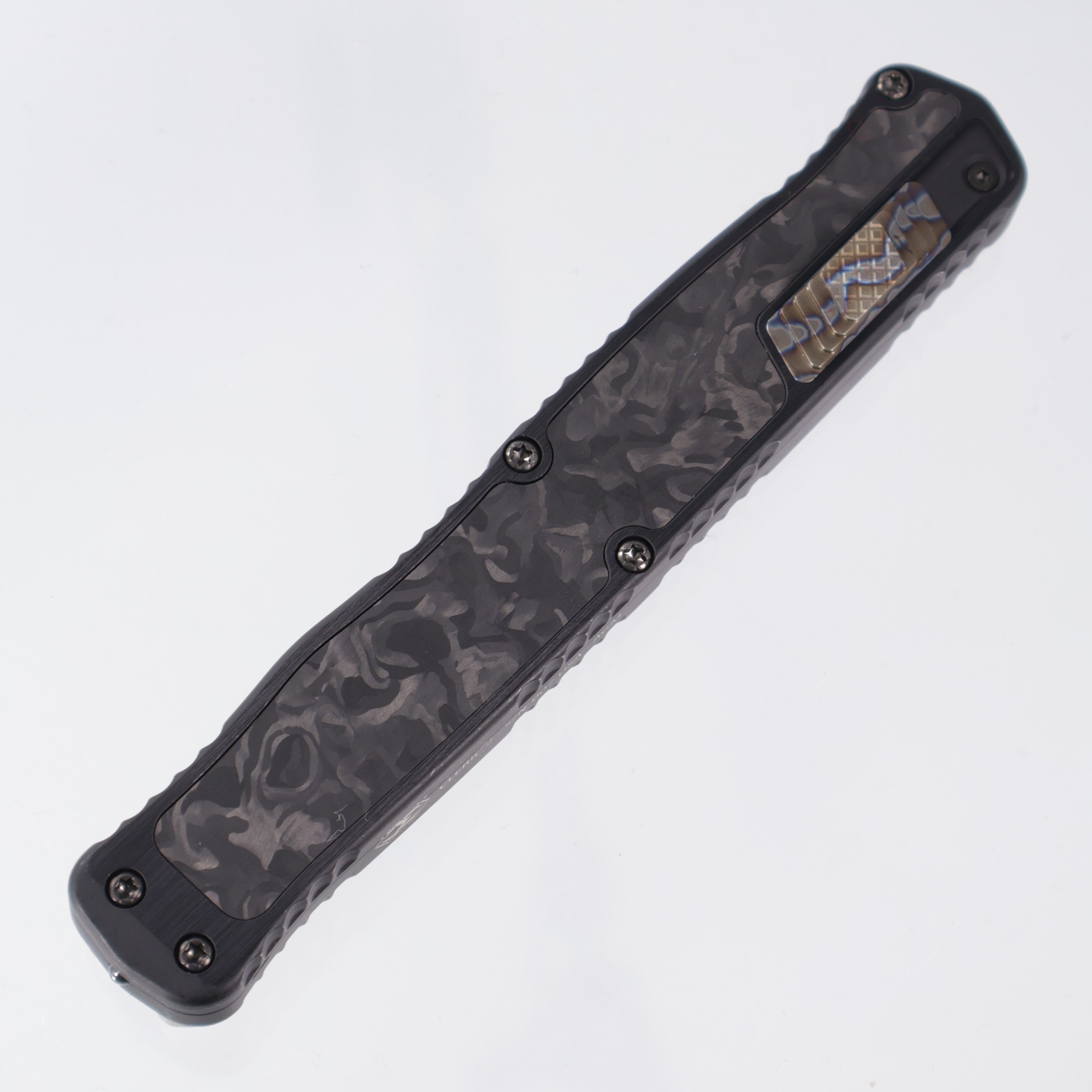 Heretic Cleric 2 Custom - Marbled Carbon Fiber Inlays - Double Edge, DLC, Hand Ground, Vegas Forge Damascus - Cleric II S/N 007 - Pre-Owned