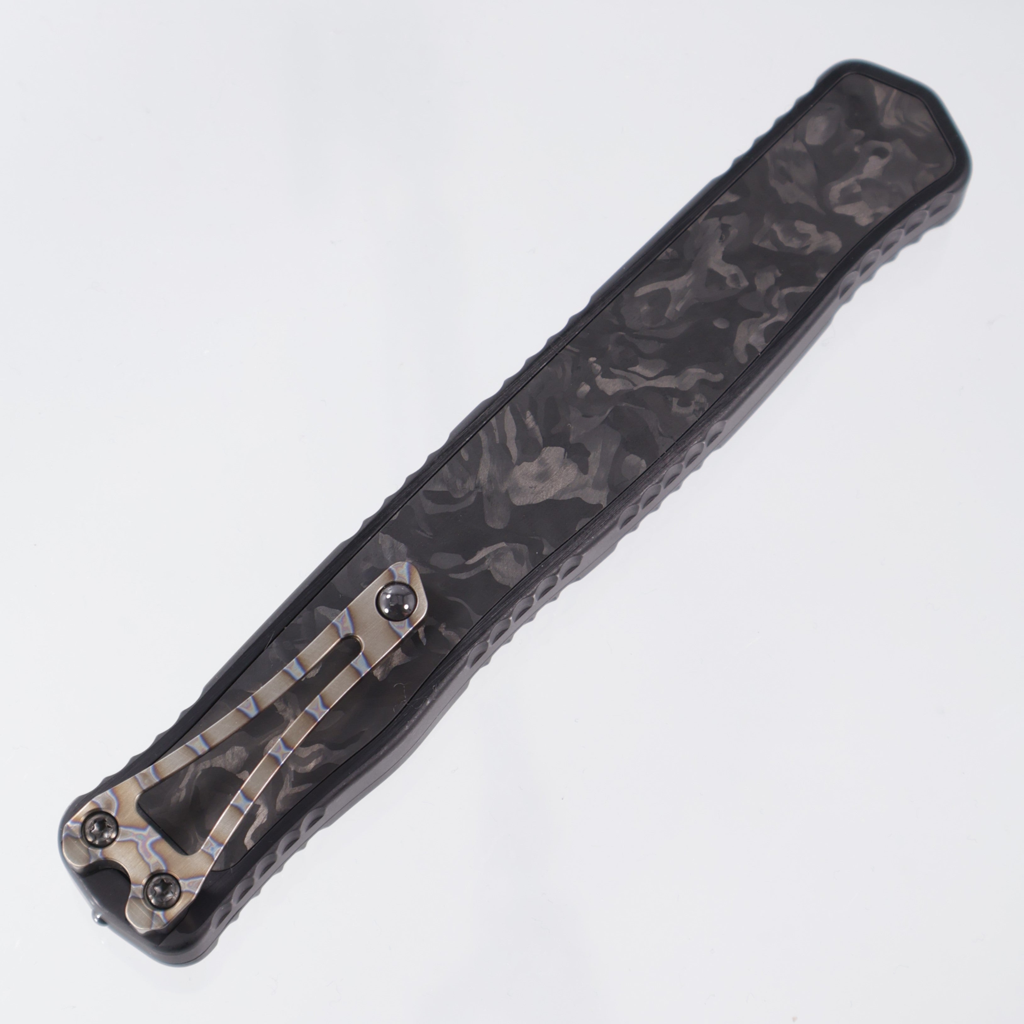 Heretic Cleric 2 Custom - Marbled Carbon Fiber Inlays - Double Edge, DLC, Hand Ground, Vegas Forge Damascus - Cleric II S/N 007 - Pre-Owned