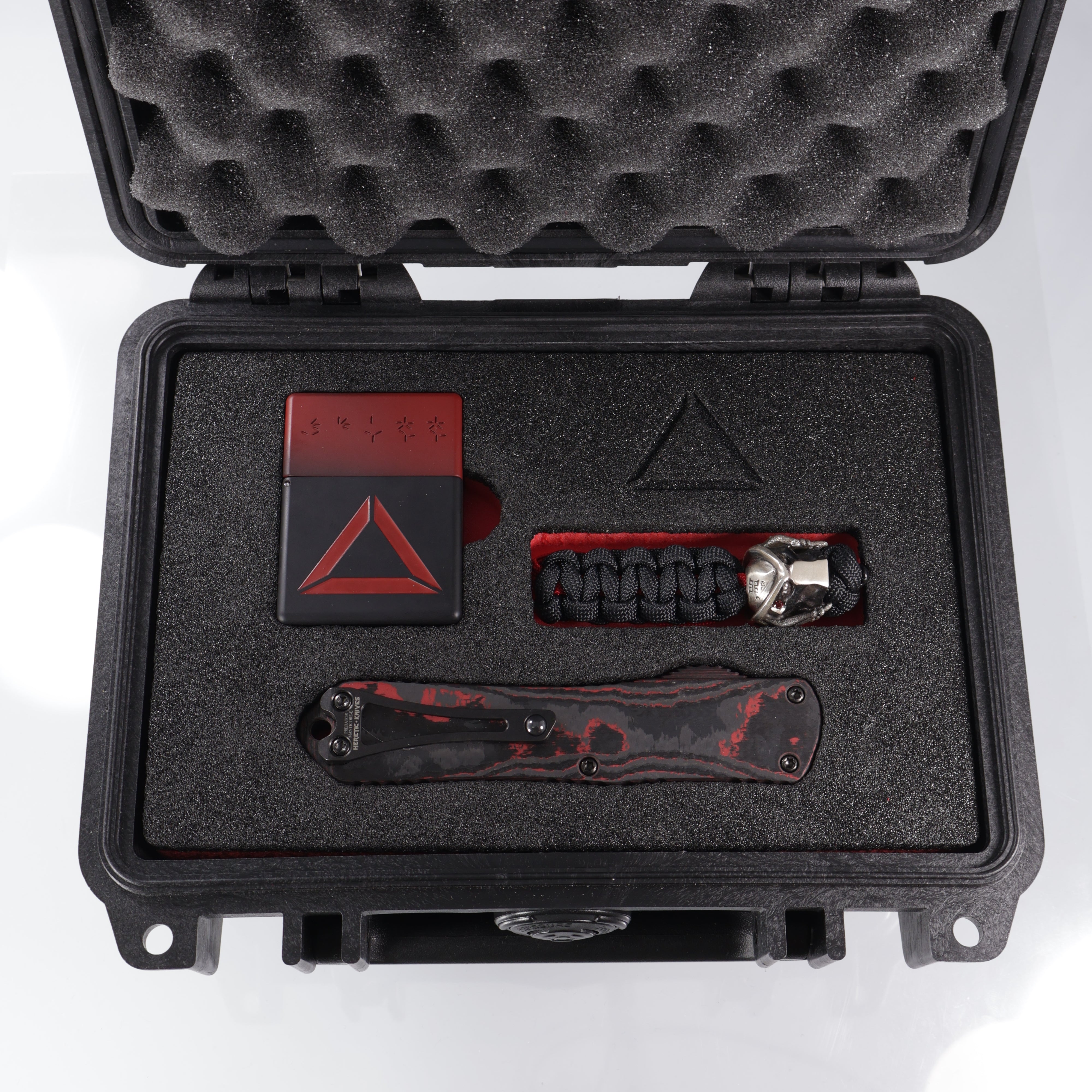 Heretic Manticore E Predator Set - Tanto DLC & DLC Hardware - Red CamoCarbon & Aluminum Handle - Predator Bead & Lighter - S/N 022 - Pre-Owned