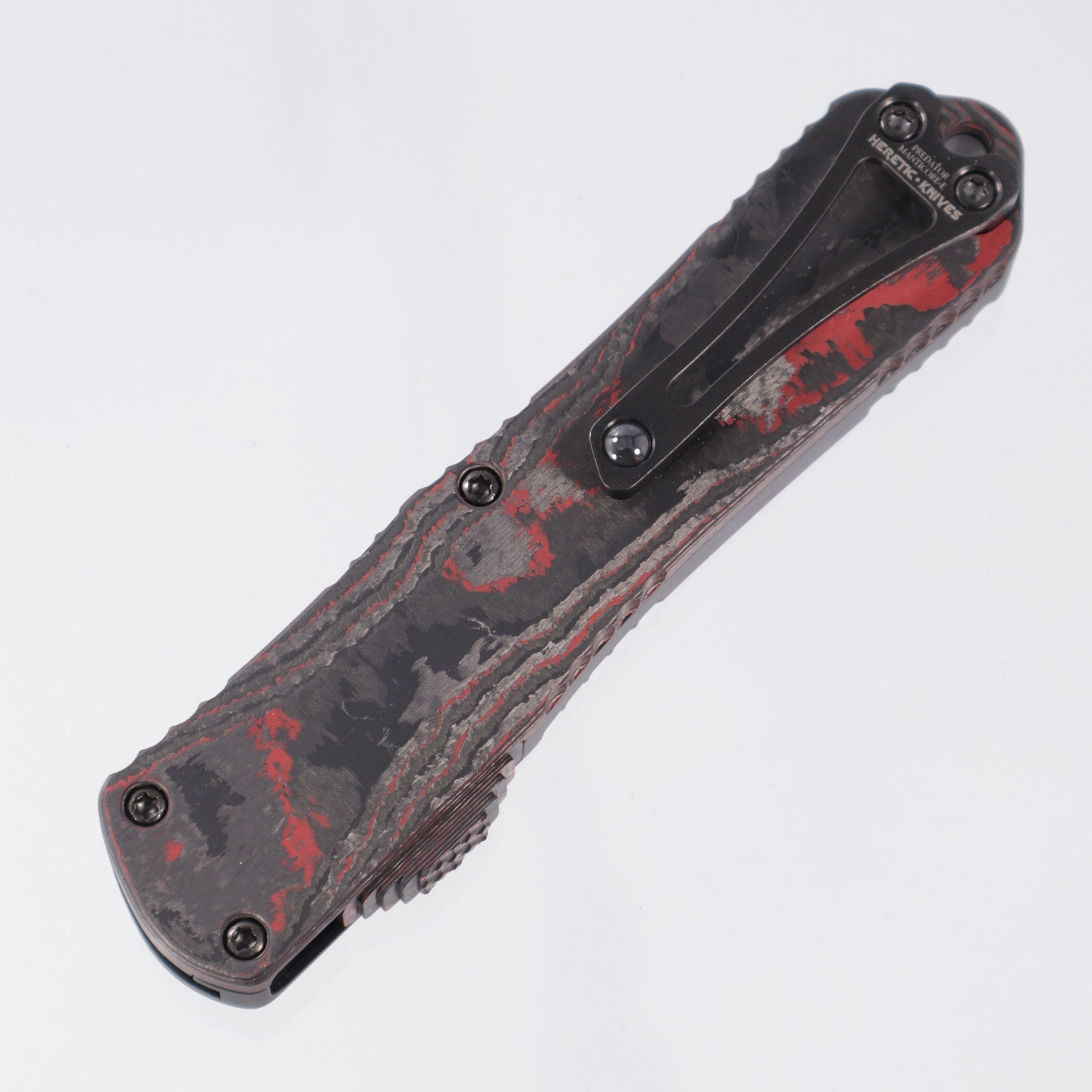 Heretic Manticore E Predator Set - Tanto DLC & DLC Hardware - Red CamoCarbon & Aluminum Handle - Predator Bead & Lighter - S/N 022 - Pre-Owned