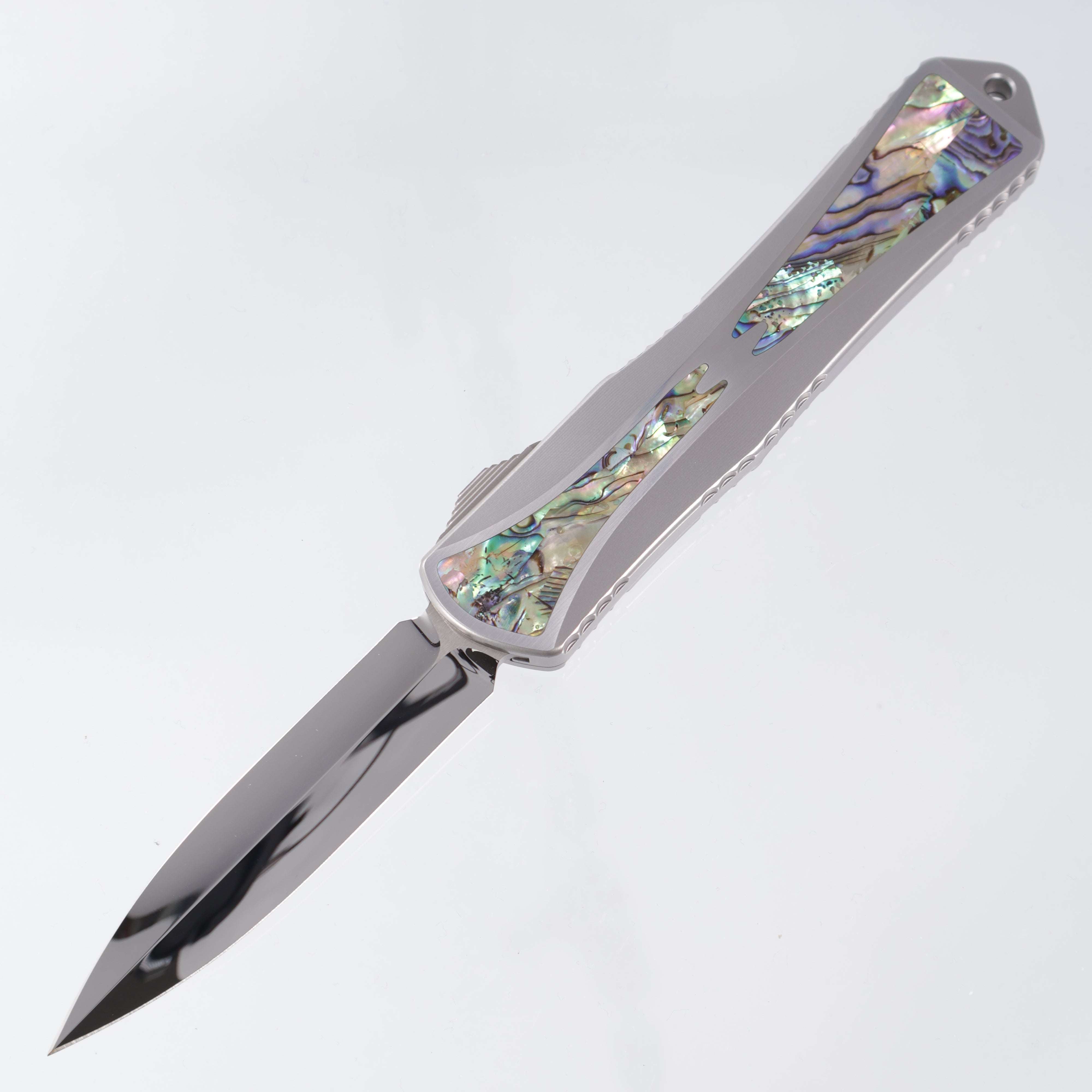 Heretic Manticore X Custom - Double Edge Mirror Polish Elmax Hand Ground - Stainless Chassis w/ Abalone Inlays - Ti Satin Clip - S/N 007 - Pre-Owned