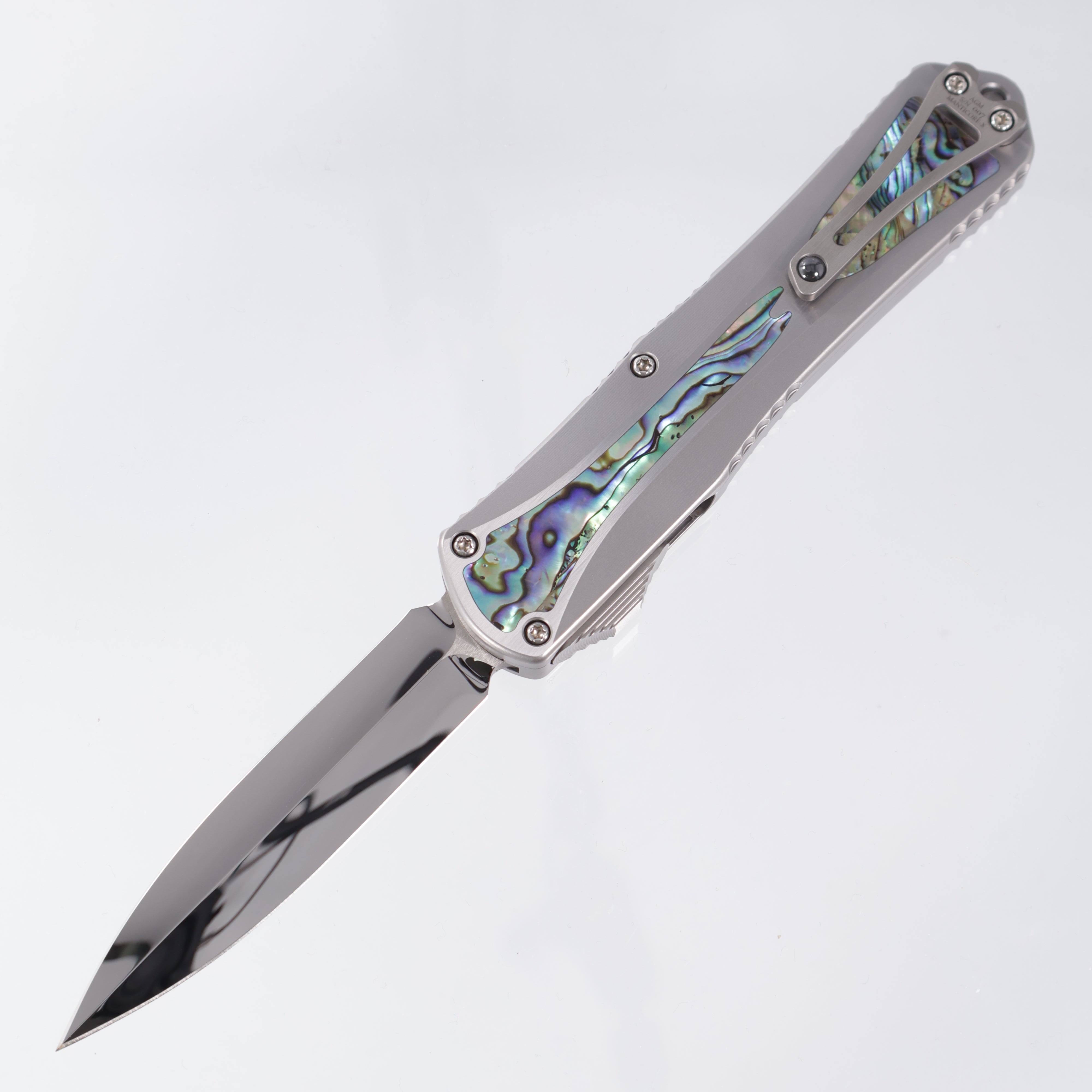Heretic Manticore X Custom - Double Edge Mirror Polish Elmax Hand Ground - Stainless Chassis w/ Abalone Inlays - Ti Satin Clip - S/N 007 - Pre-Owned