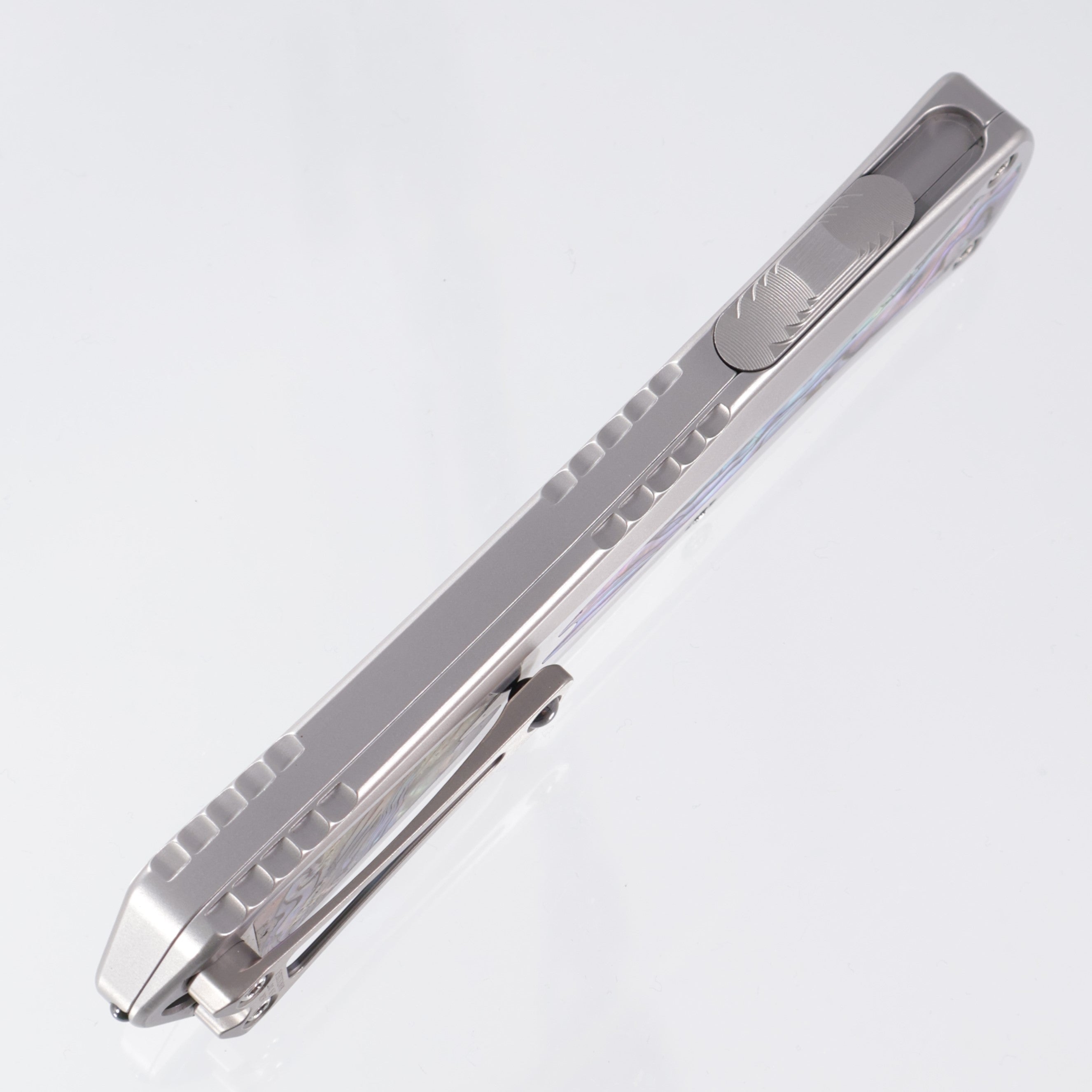 Heretic Manticore X Custom - Double Edge Mirror Polish Elmax Hand Ground - Stainless Chassis w/ Abalone Inlays - Ti Satin Clip - S/N 007 - Pre-Owned