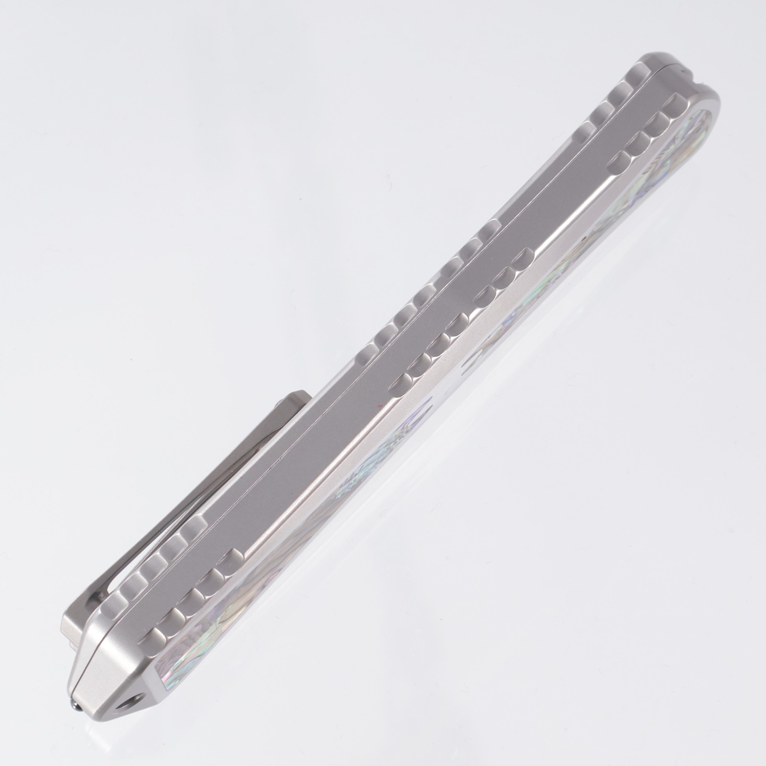 Heretic Manticore X Custom - Double Edge Mirror Polish Elmax Hand Ground - Stainless Chassis w/ Abalone Inlays - Ti Satin Clip - S/N 007 - Pre-Owned