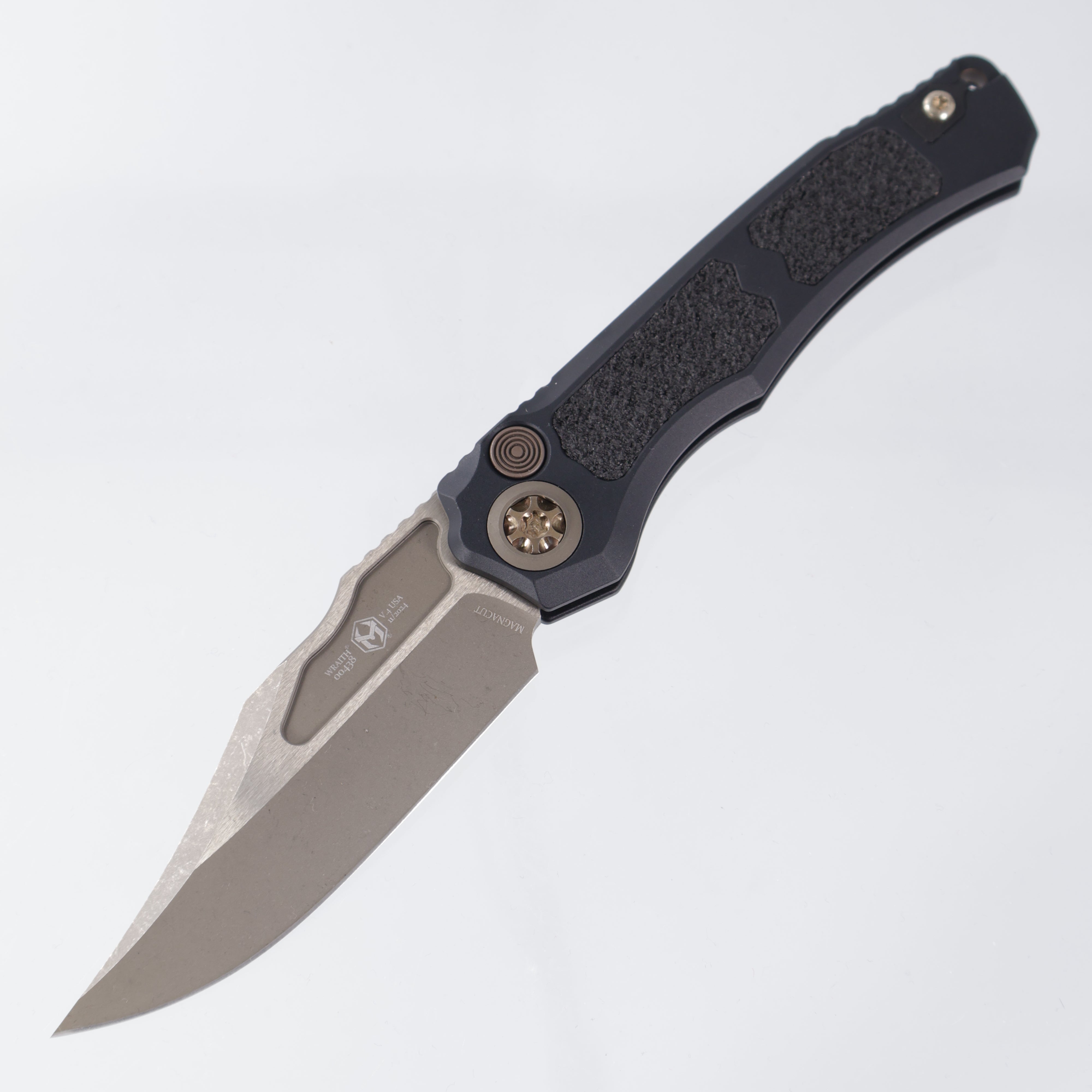 Heretic Knives Wraith Auto V4 Bowie - Black w/ Bronze hardware - Bronze Magnacut H002-7A