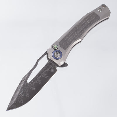 Heretic Wraith V4 Manual Custom - Vegas Forge Reptilian SanMai Blade - Hefted Titanium Chassis w/ Vegas Forge Reptilian Inlays & Abalone button