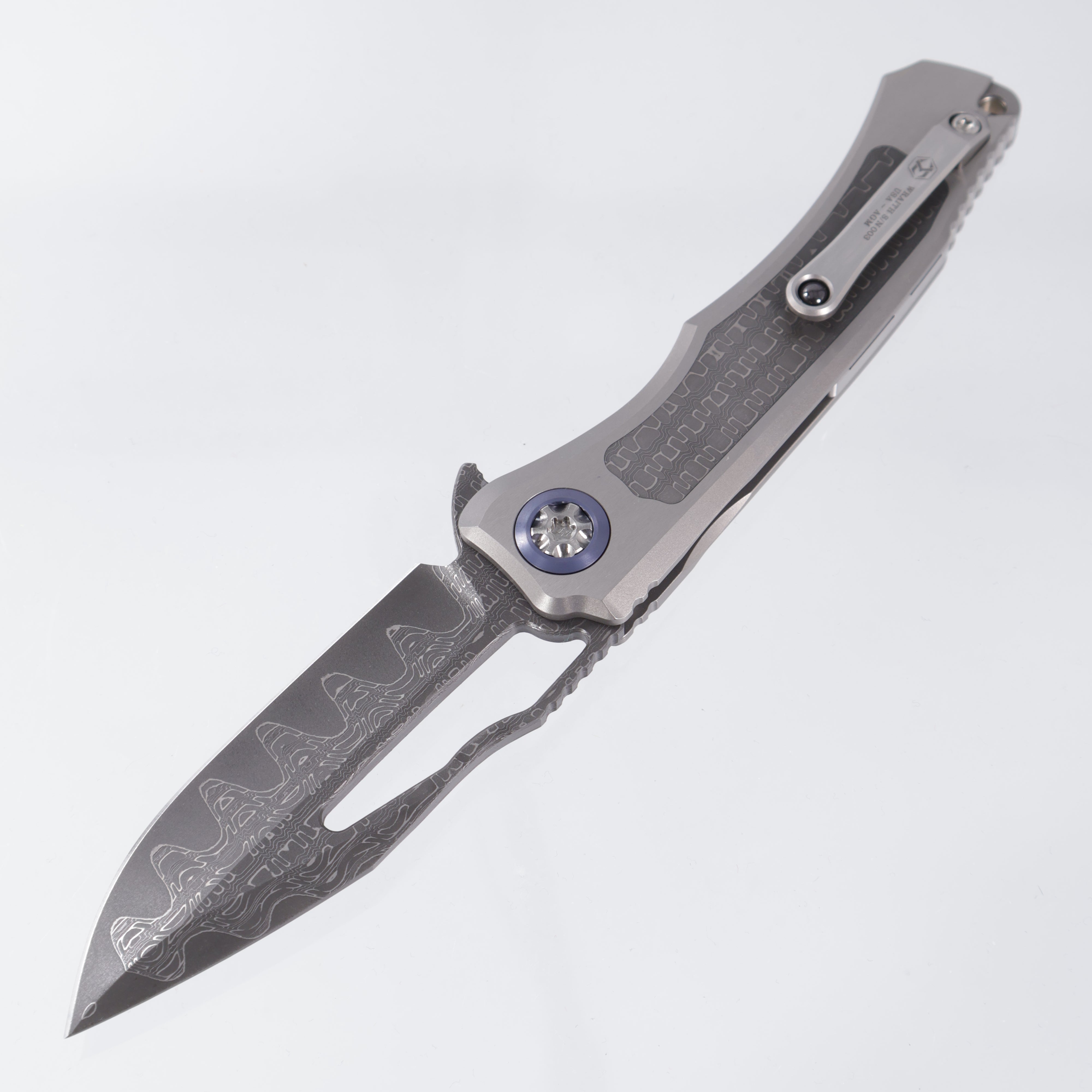 Heretic Wraith V4 Manual Custom - Vegas Forge Reptilian SanMai Blade - Hefted Titanium Chassis w/ Vegas Forge Reptilian Inlays & Abalone button