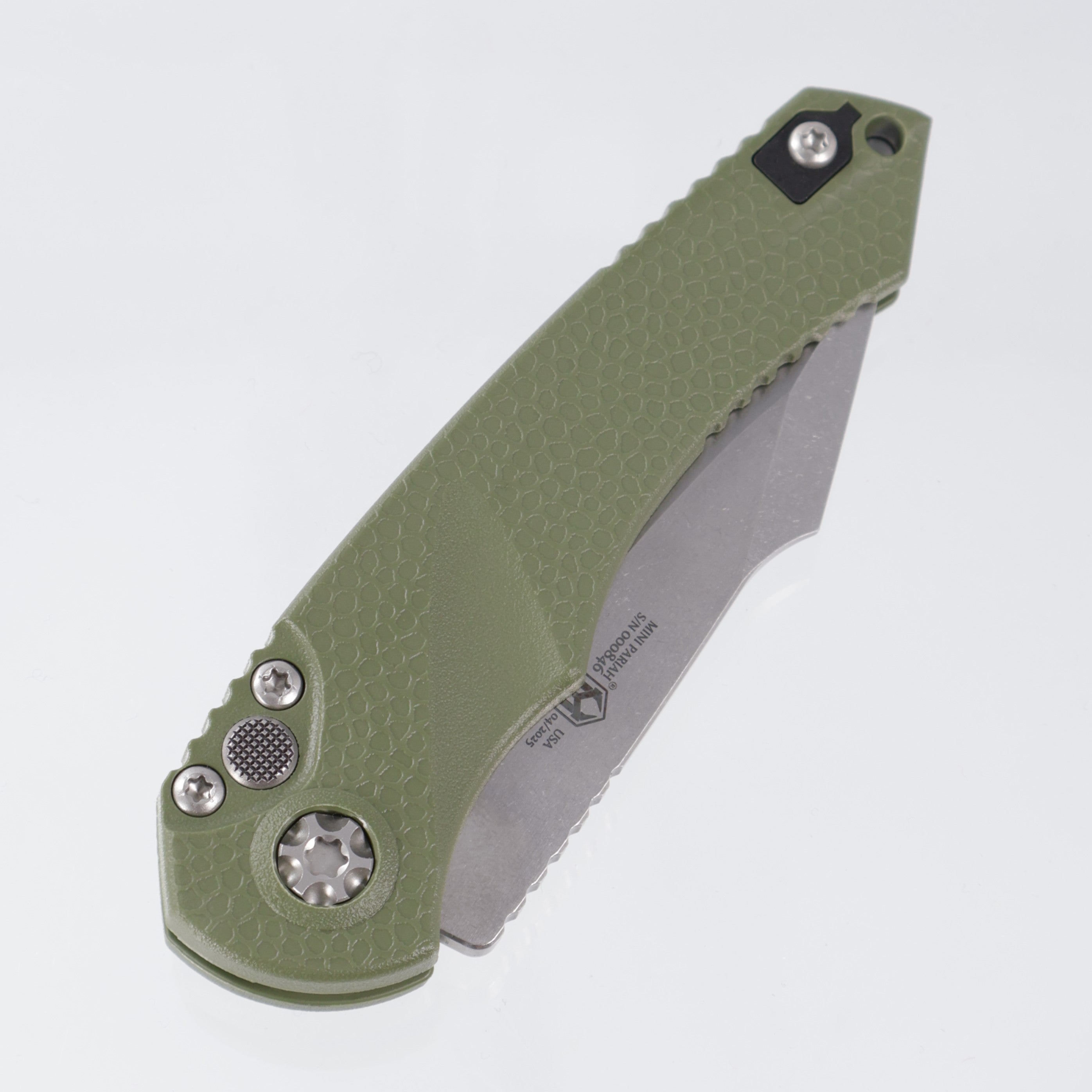 Heretic Mini Pariah Auto Single Edge - OD Green Polymer - Stonewash Magnacut - H054-2A-GRN