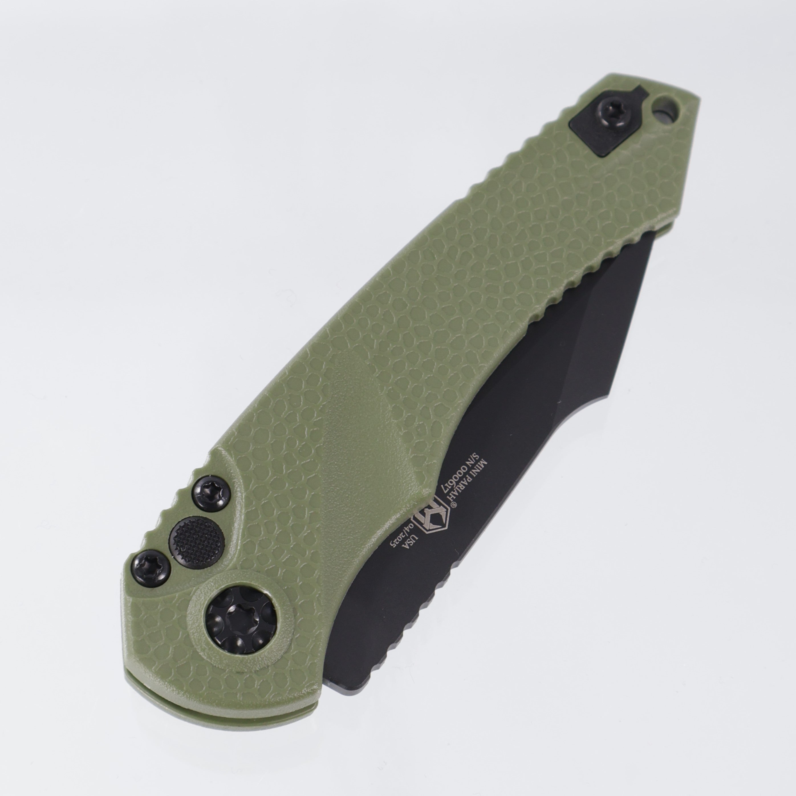 Heretic Mini Pariah Auto Tanto - OD Green Polymer -  Full Serrate Cerakote Tanto Magnacut
