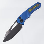 Heretic Pariah Manual Single Edge - Blue Aluminum w/ 80s Camo Carbon inlays - DLC Magnacut - H046-6A-BLU/80S - BROP Exclusive