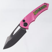 Heretic Pariah Manual Single Edge - Pink Aluminum w/ 80s Camo Carbon inlays - DLC Magnacut - H046-6A-PINK/80S - BROP Exclusive