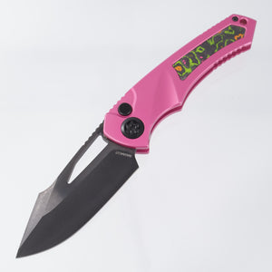 Heretic Pariah Manual Single Edge - Pink Aluminum w/ 80s Camo Carbon inlays - DLC Magnacut - H046-6A-PINK/80S - BROP Exclusive