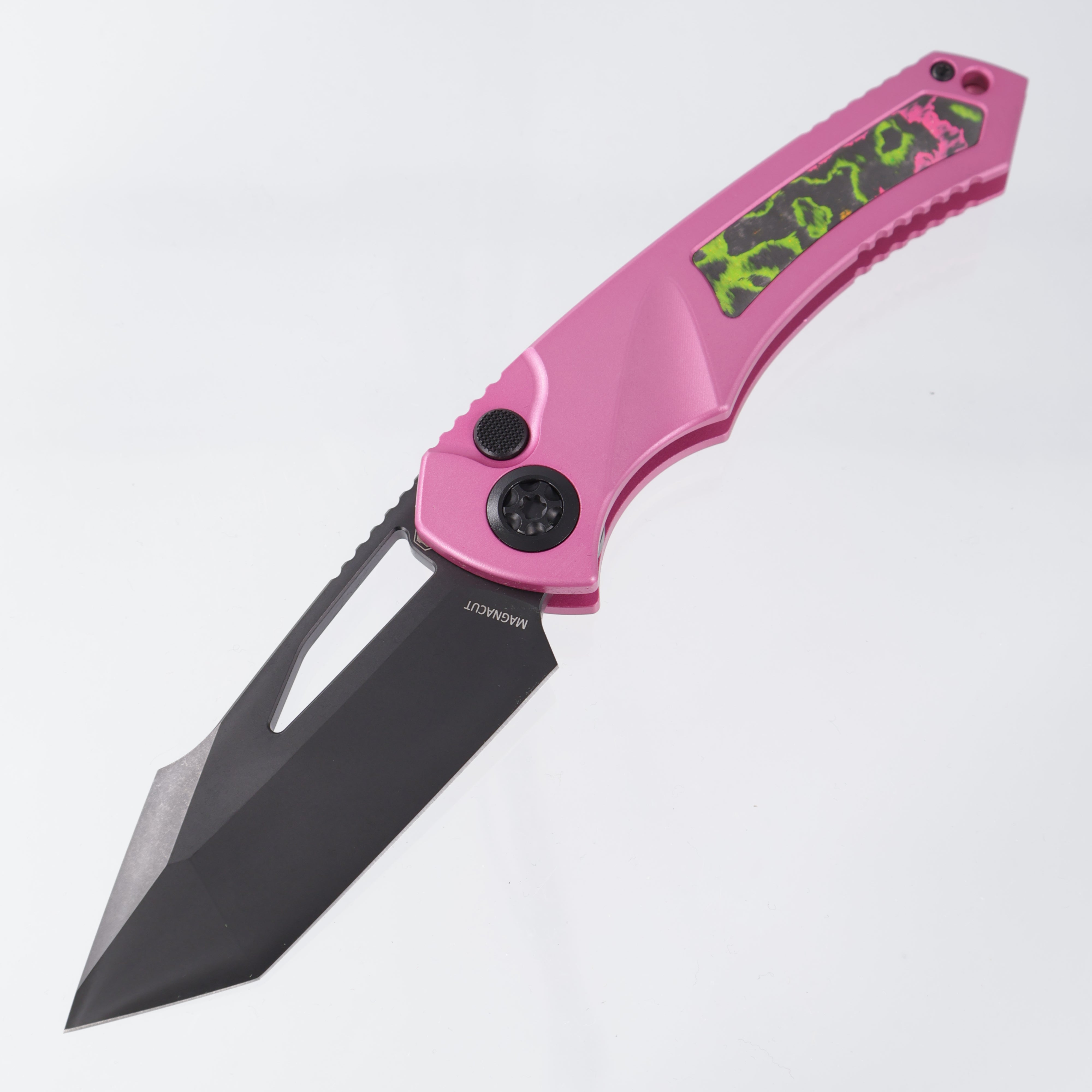 Heretic Pariah Manual Tanto - Pink Aluminum w/ 80s Camo Carbon inlays - DLC Magnacut - H047-6A-PINK/80S - BROP Exclusive