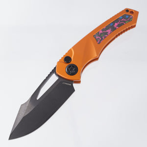 Heretic Pariah Manual Single Edge - Orange Aluminum w/ 80s Camo Carbon inlays - DLC Magnacut - H046-6A-OG/80S - BROP Exclusive