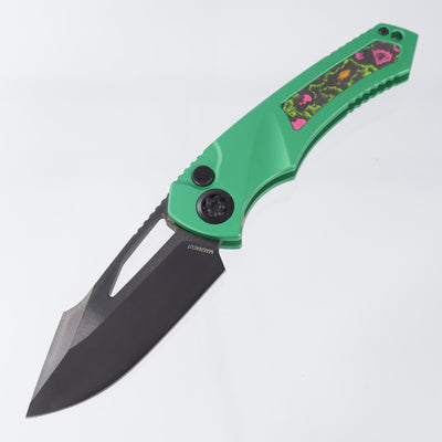 Heretic Pariah Manual Single Edge - Green Aluminum w/ 80s Camo Carbon inlays - DLC Magnacut - H046-6A-GRN/80S - BROP Exclusive