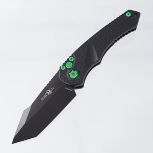 Heretic Mini Pariah Auto Tanto - Black Polymer w/ Toxic Green Hardware - Black Magnacut w/ Snugglez Lasering - H055-4A-TXHDW