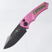 Heretic Pariah Auto Single Edge - Pink Aluminum w/ 80s Camo Carbon inlays - DLC Magnacut - H048-6A-PINK/80S - BROP Exclusive