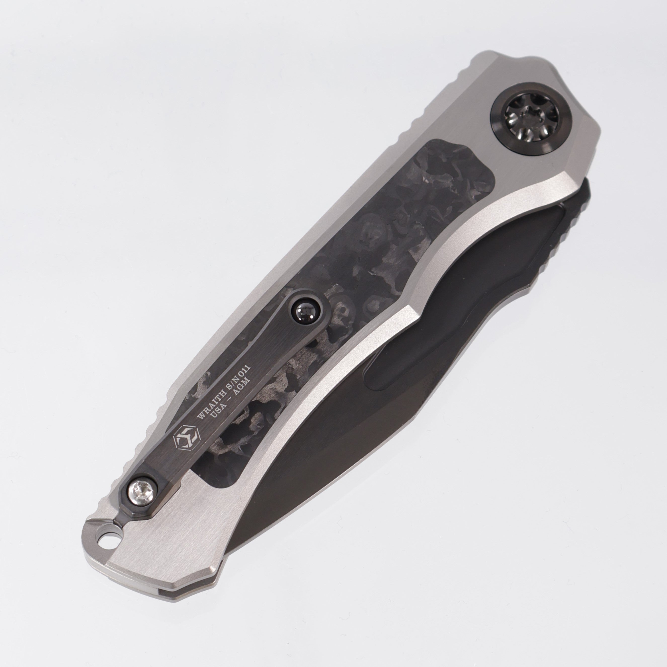 Heretic Wraith V4 Auto Custom Tanto - Titanium Handle w/ CarboTi Techno Carbo inlays - DLC High Sheen M390 - S/N: 011