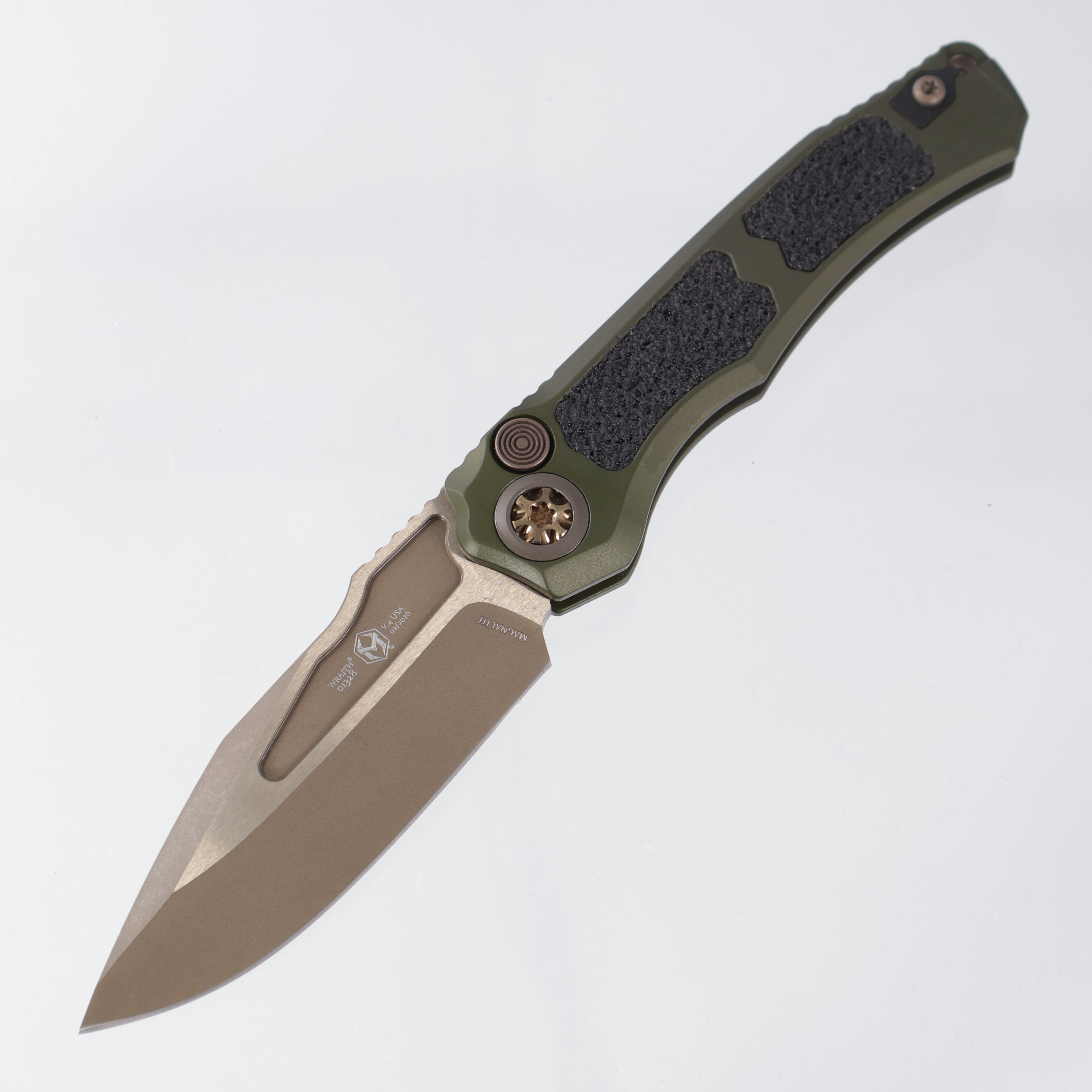 Heretic Wraith V4 Auto Clip Point - OD Green Aluminum - Bronze Magnacut - H000-7A-GRN