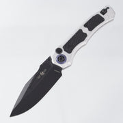 Heretic Wraith V4 Auto Clip Point - Blizzardworn Aluminum w/ Blue Ti Pivot Collars - Battle Black Magnacut - H000-8A-BLZ