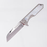 Heretic Jinn Manual Custom - Cracked Ice M390 - Hefted Titanium Chassis w/ Mother Of Pearl inlays