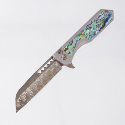 Heretic Jinn Manual Custom - Bronze Vegas Forge Vines & Roses Damascus - Hefted Titanium Chassis w/ Abalone inlays