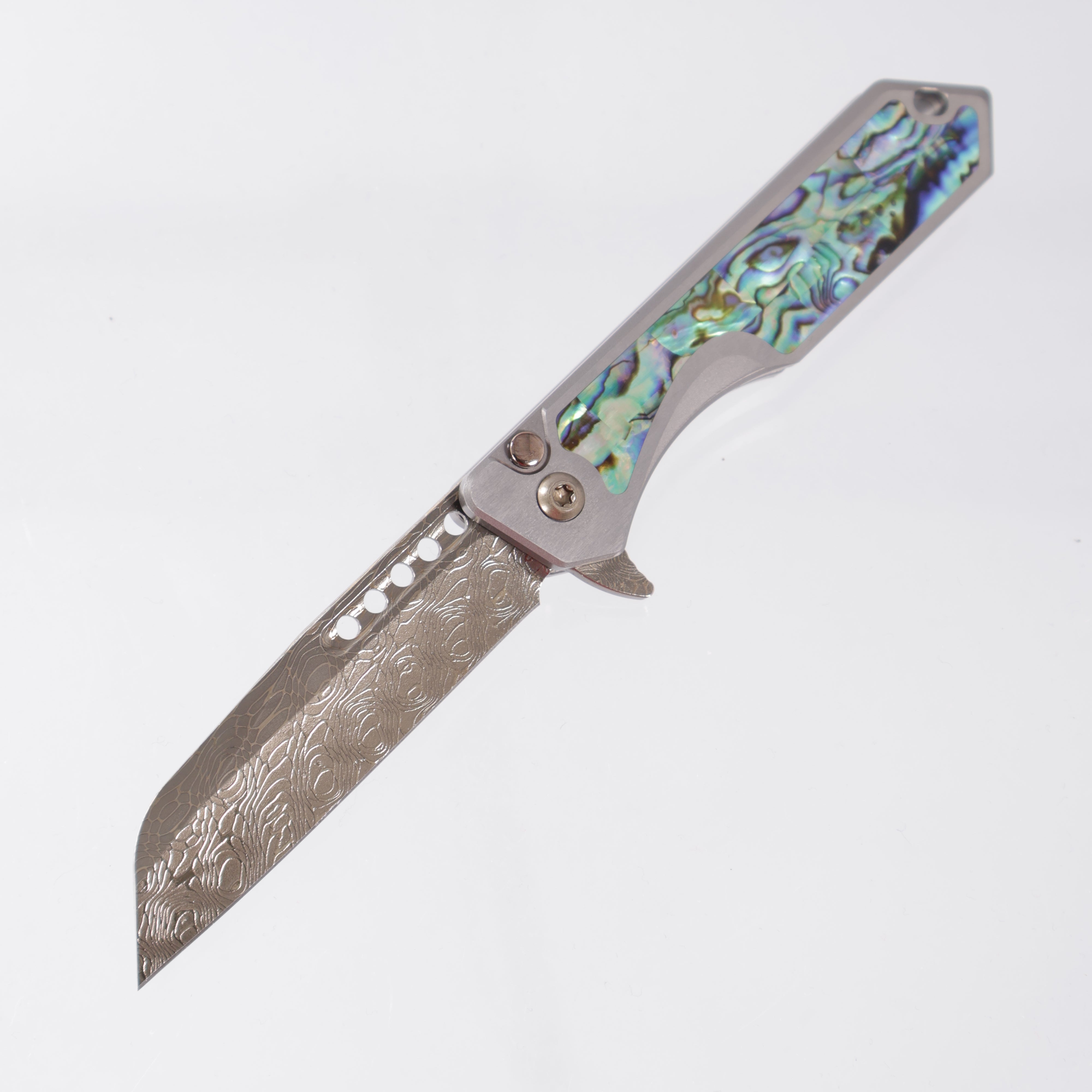 Heretic Jinn Manual Custom - Bronze Vegas Forge Vines & Roses Damascus - Hefted Titanium Chassis w/ Abalone inlays