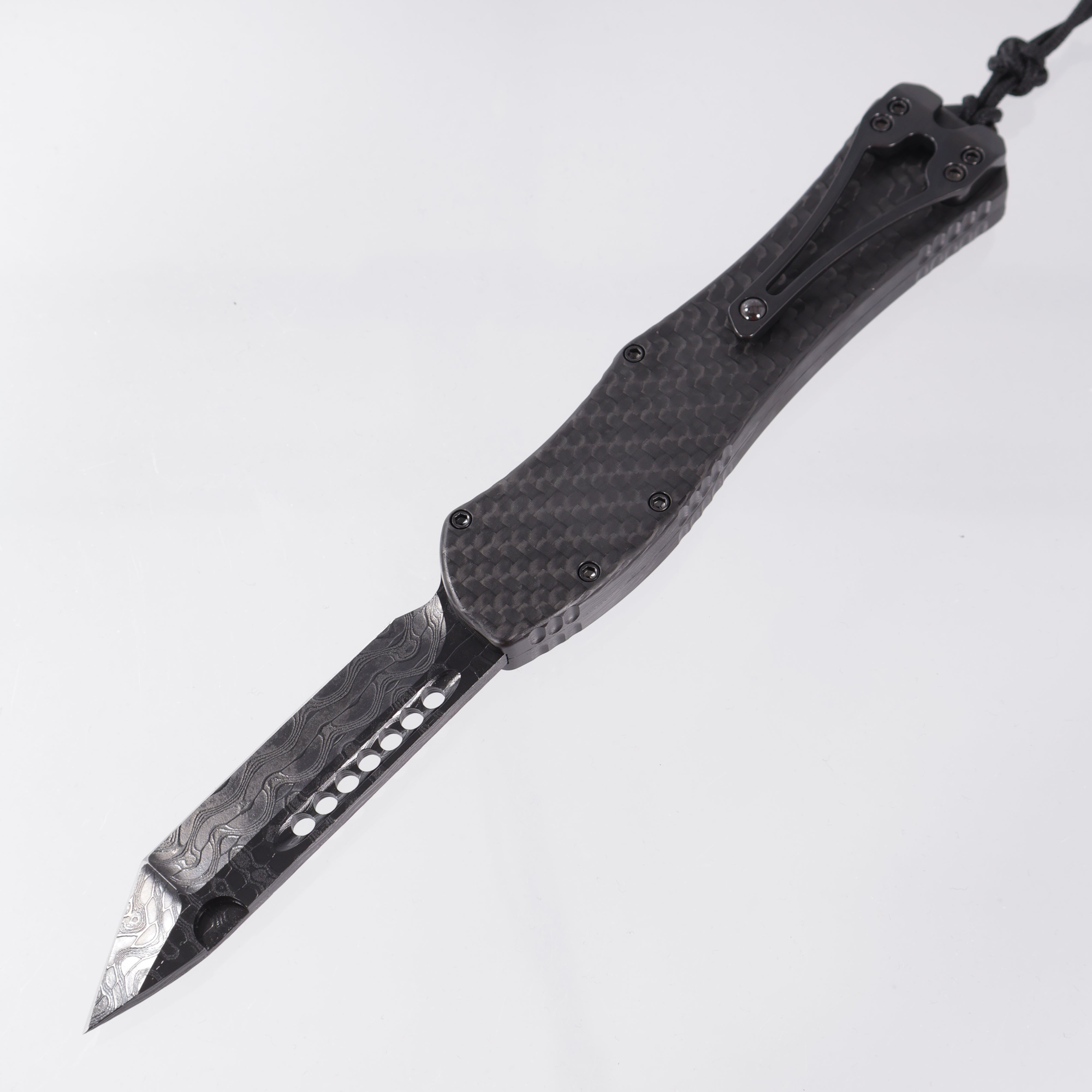 Heretic Hydra V4 Tanto Custom - DLC Vegas Forge Reptilian Damascus - Carbon Fiber Chassis w/ DLC Accents & Hardware