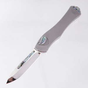 Heretic Hydra V4 Single Edge Custom - Cracked Ice M390 - Tumbled Stainless Steel Chassis w/ Abalone Inlays