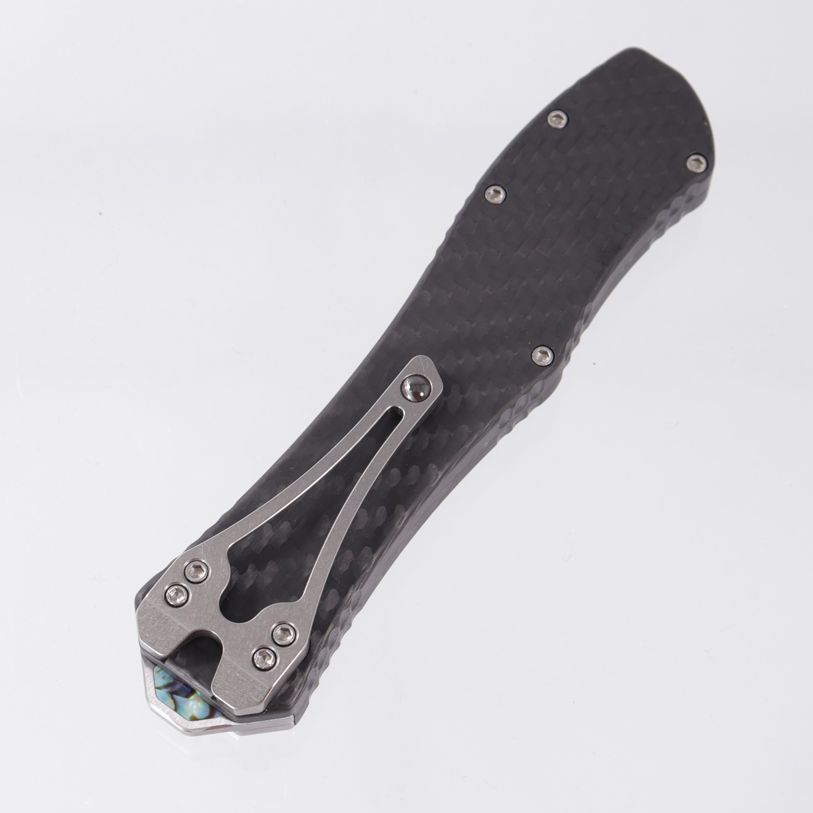 *ONE OFF* Heretic Hydra V4 Single Edge - Cracked Ice M390 - Carbon Fiber Chassis w/ Stainless & Abalone Accents