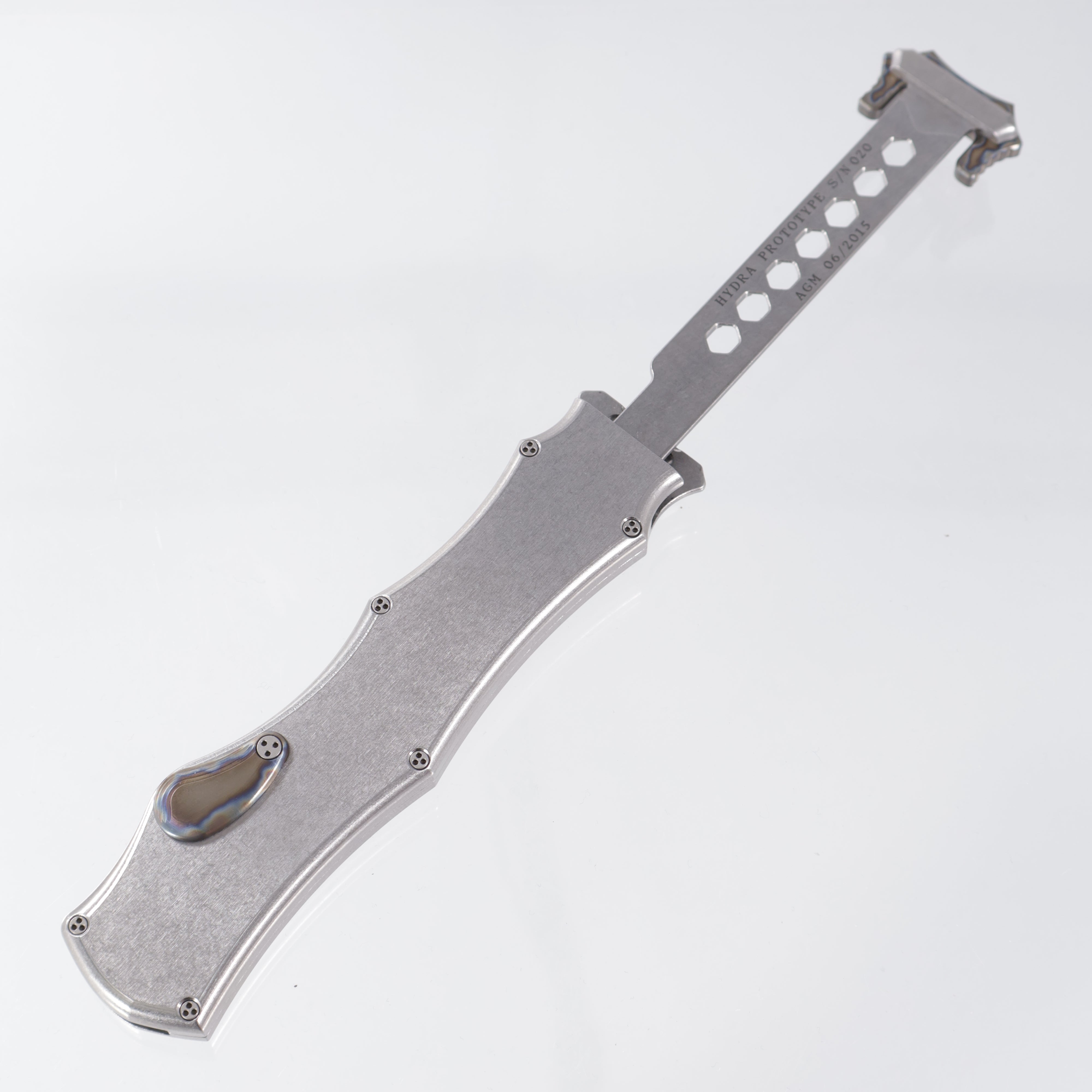 Heretic Hydra 2015 Prototype - Stainless Steel Chassis w/ Flamed Titanium Accents - High Polish Elmax Recurve Tanto - SN: 020 *PRE-OWNED*
