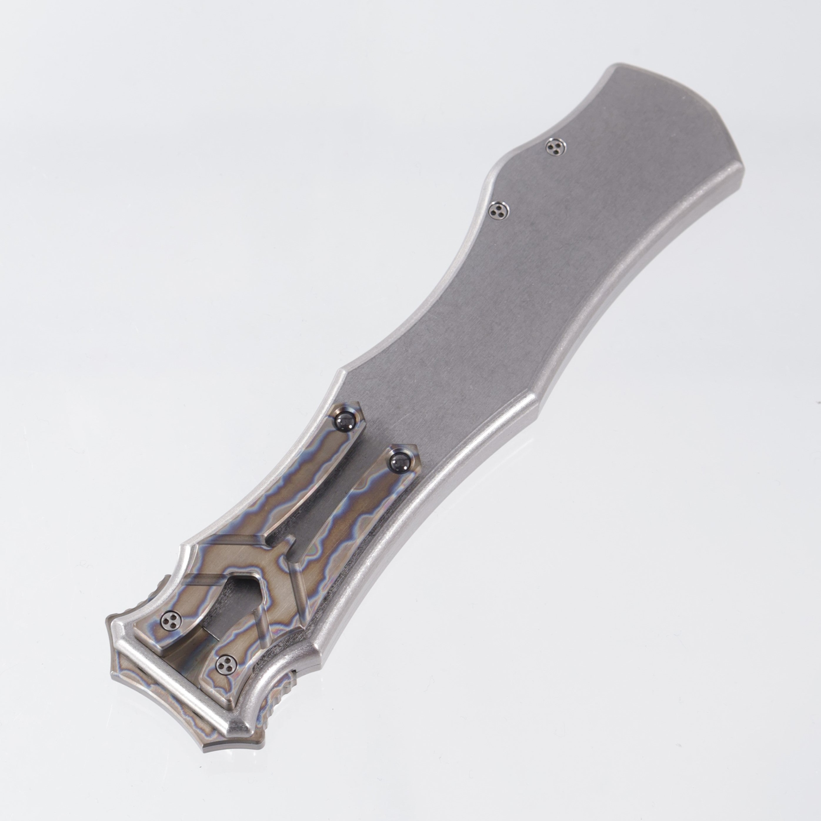 Heretic Hydra 2015 Prototype - Stainless Steel Chassis w/ Flamed Titanium Accents - High Polish Elmax Recurve Tanto - SN: 020 *PRE-OWNED*