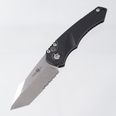 Heretic Mini Pariah Auto Tanto - Black Polymer Stonewash Partial Serrate Magnacut - H055-2B