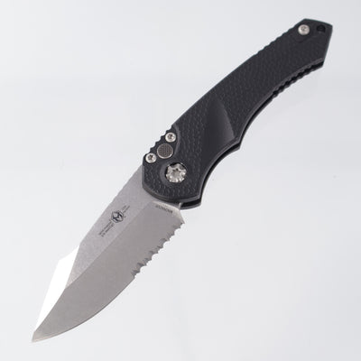 Heretic Mini Pariah Auto Single Edge - Black Polymer Stonewash Partial Serrate Magnacut - H054-2B