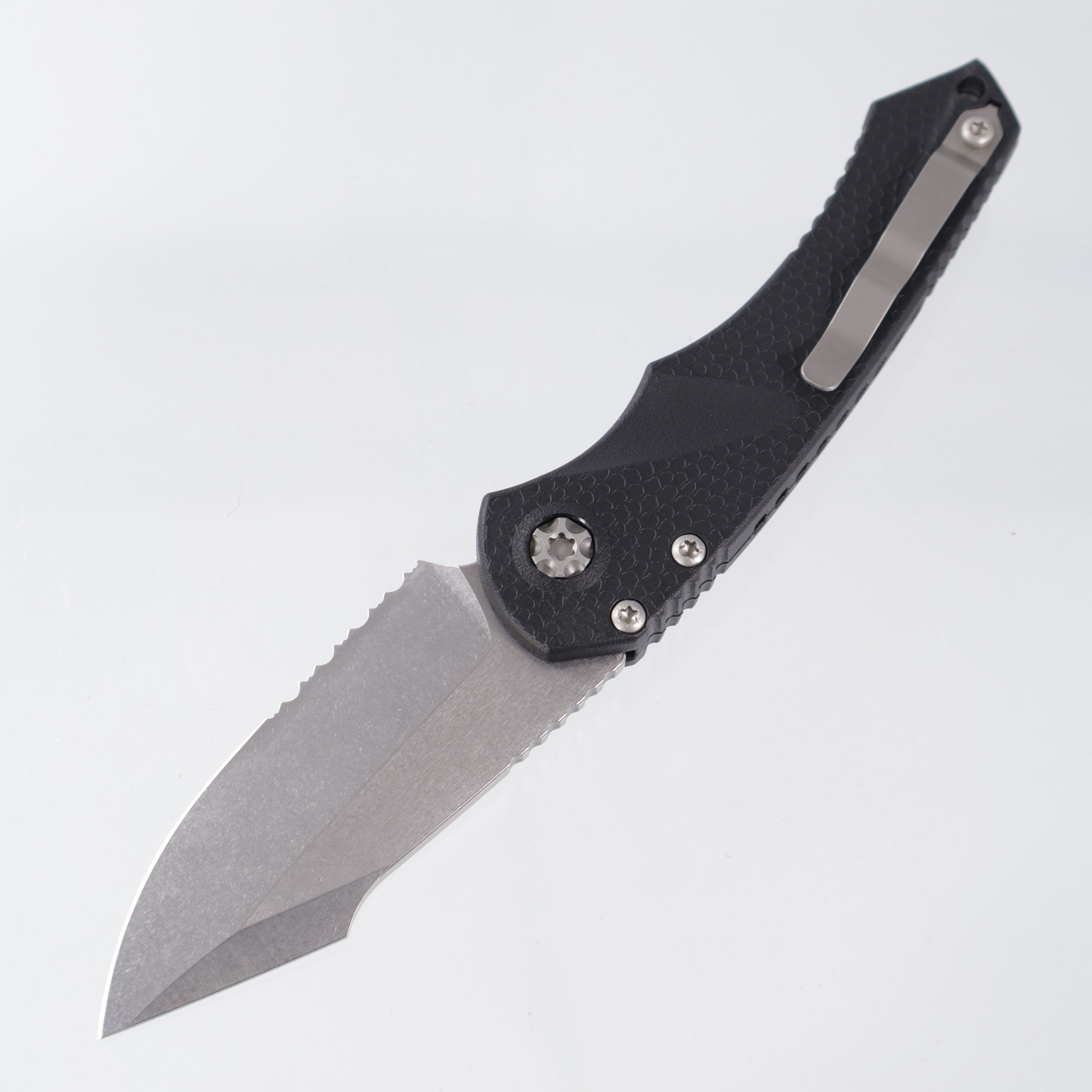 Heretic Mini Pariah Auto Single Edge - Black Polymer Stonewash Partial Serrate Magnacut - H054-2B