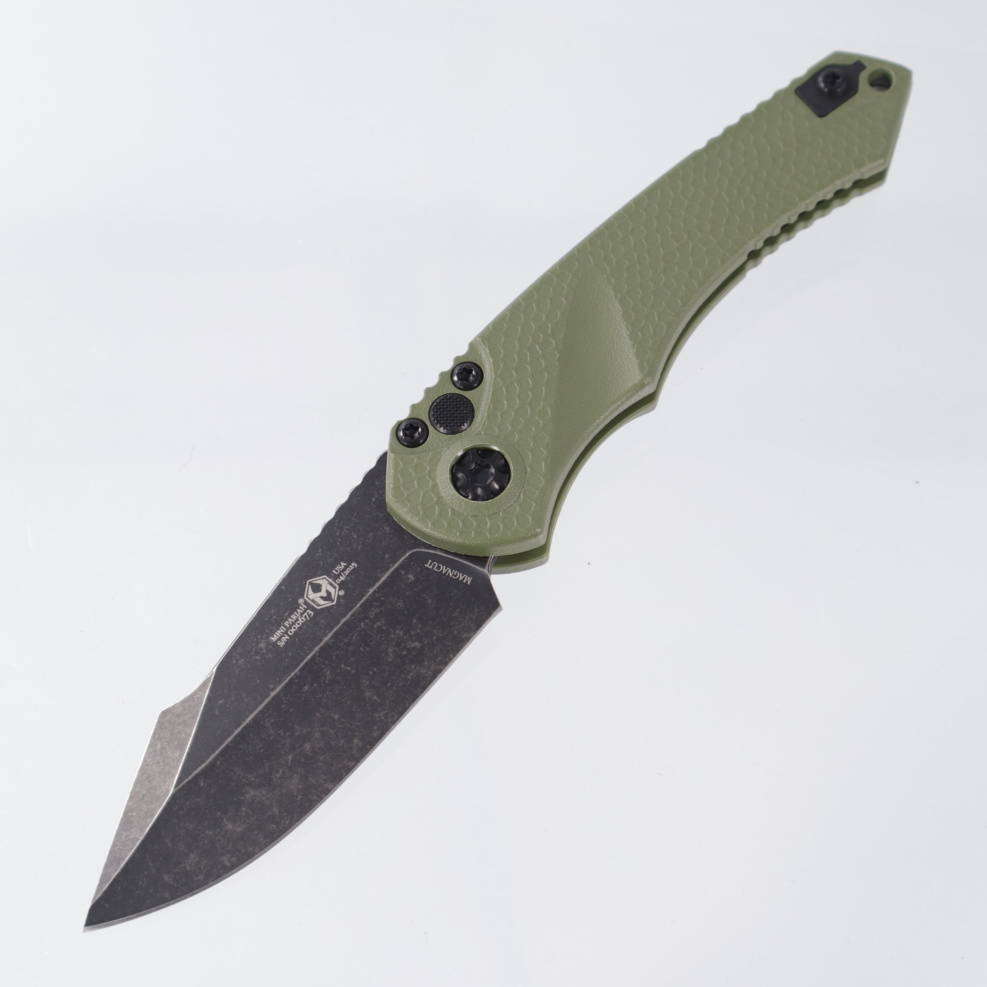Heretic Mini Pariah Auto Single Edge - OD Green Polymer - Battle Black Magnacut - H054-8A-GRN