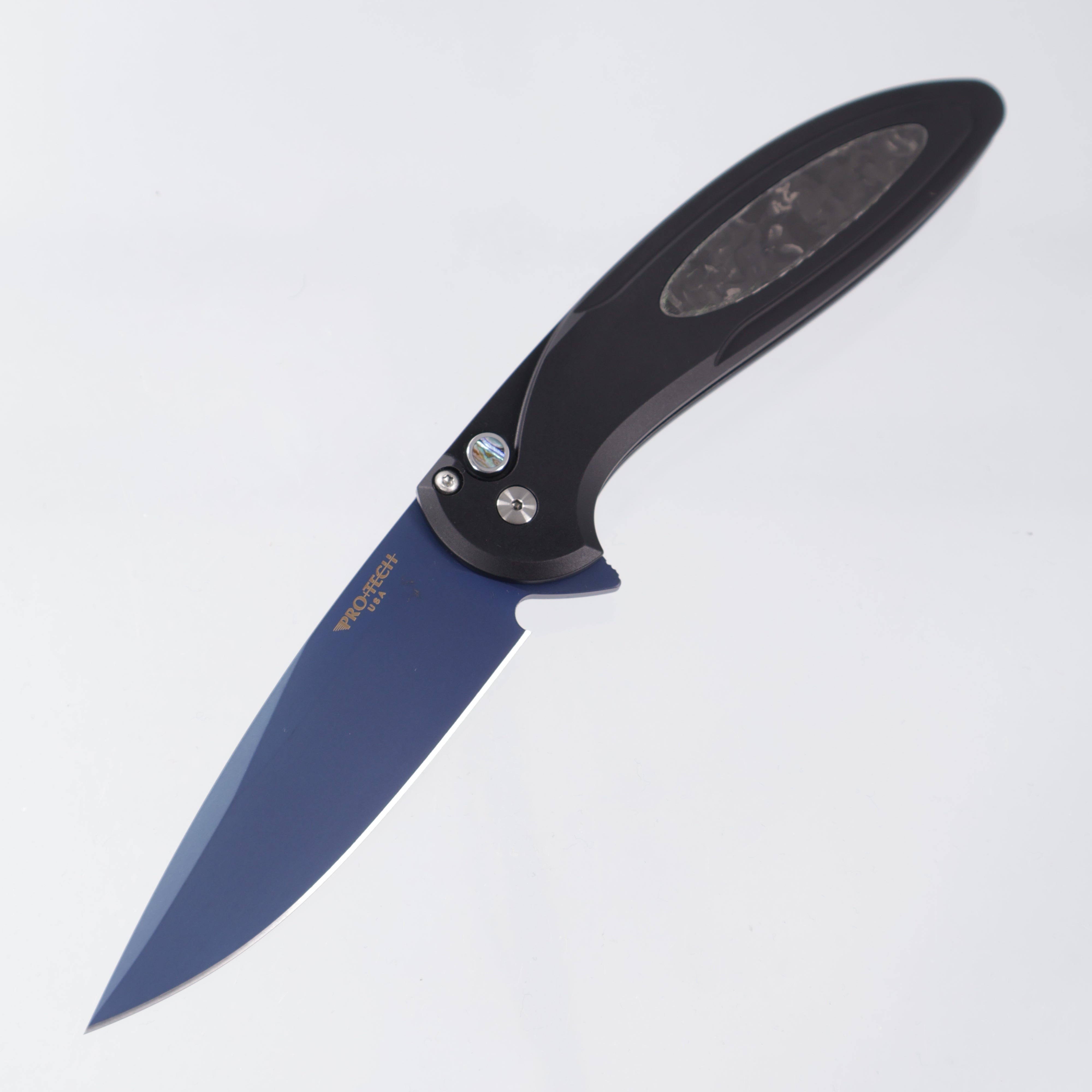 Pro-Tech Cambria 2 - Black Aluminum w/ Black TechnoCarbo Inlay & Abalone Button - Denim PVD Magnacut - CF2103-LTD DENIM TC