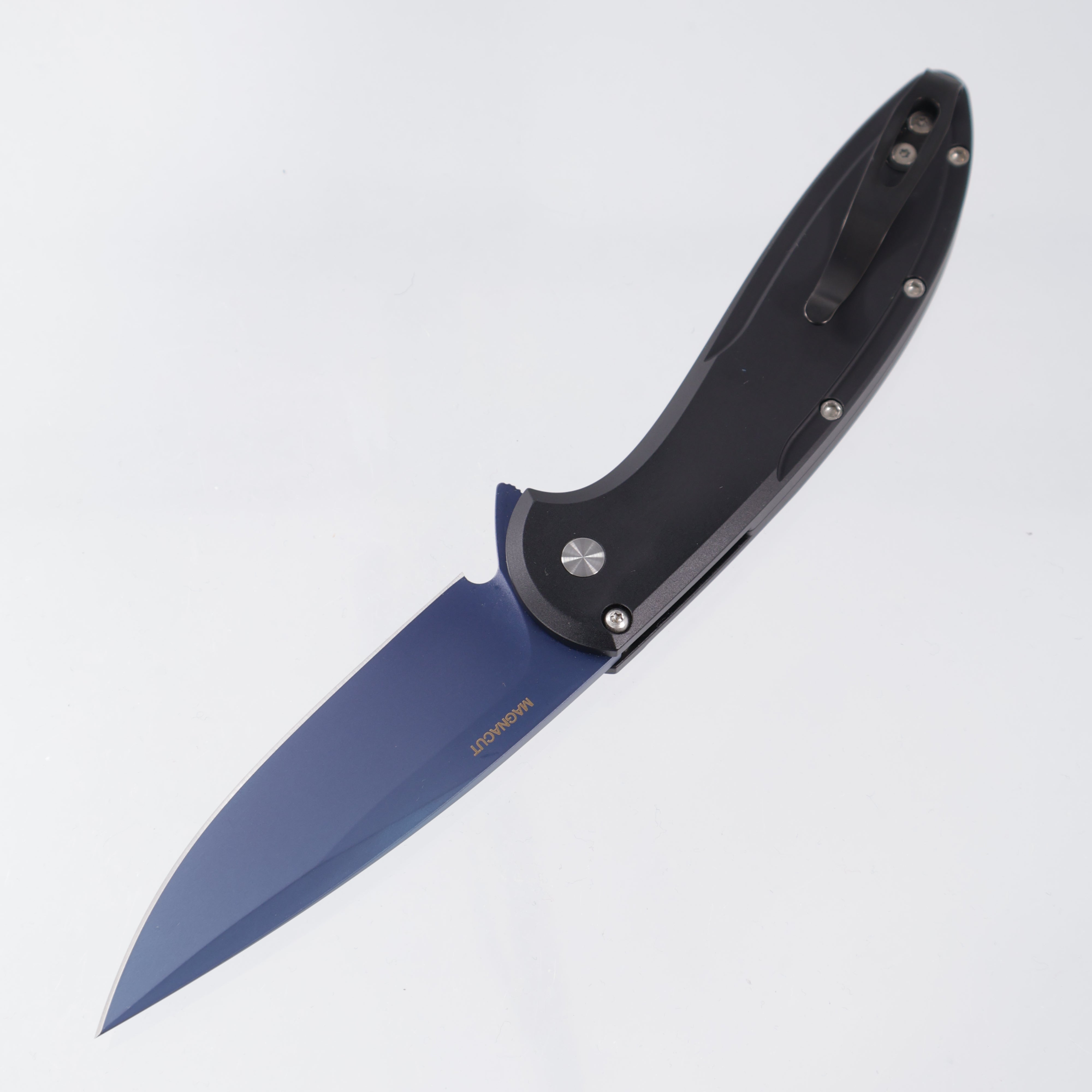 Pro-Tech Cambria 2 - Black Aluminum w/ Black TechnoCarbo Inlay & Abalone Button - Denim PVD Magnacut - CF2103-LTD DENIM TC