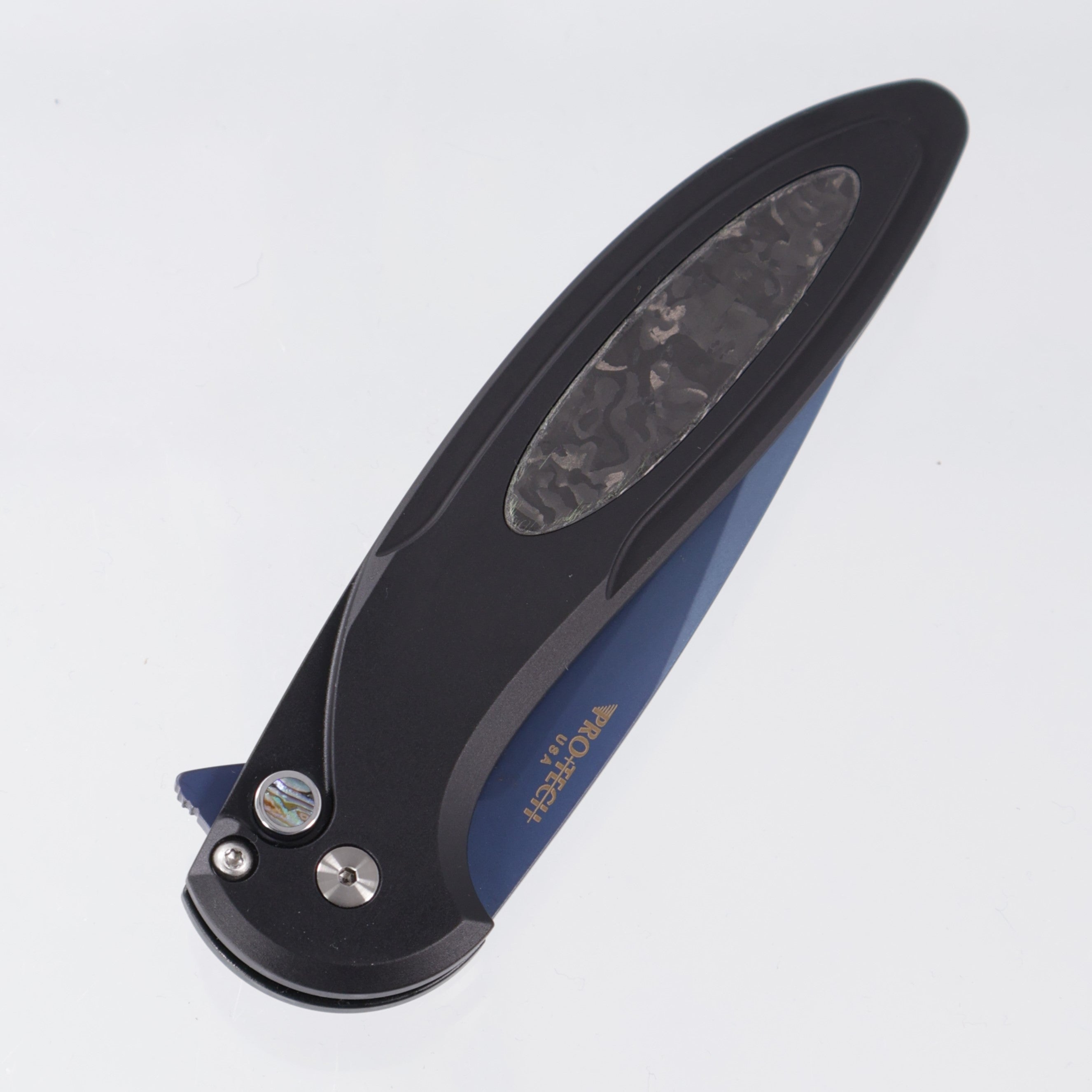 Pro-Tech Cambria 2 - Black Aluminum w/ Black TechnoCarbo Inlay & Abalone Button - Denim PVD Magnacut - CF2103-LTD DENIM TC