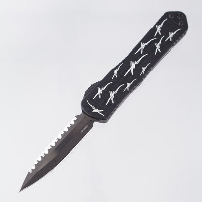 Heretic Manticore E Double Edge Tony Autograph Anniversary Series - Black Grenade Grip Aluminum w/ TJ Marfione Signature Lasering - DLC Full Serrate Magnacut - H028F-6C-TONY