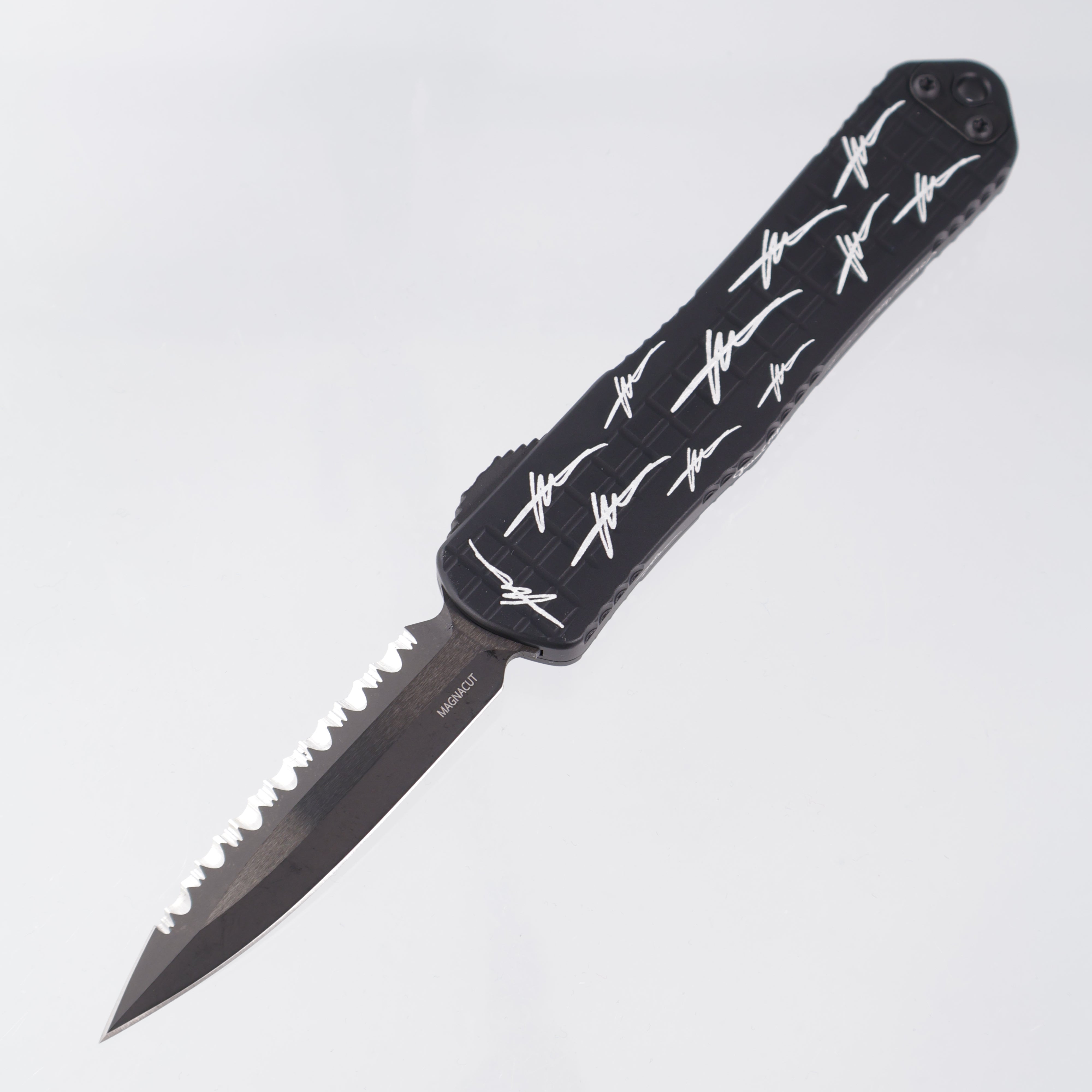 Heretic Manticore E Double Edge Tony Autograph Anniversary Series - Black Grenade Grip Aluminum w/ TJ Marfione Signature Lasering - DLC Full Serrate Magnacut - H028F-6C-TONY