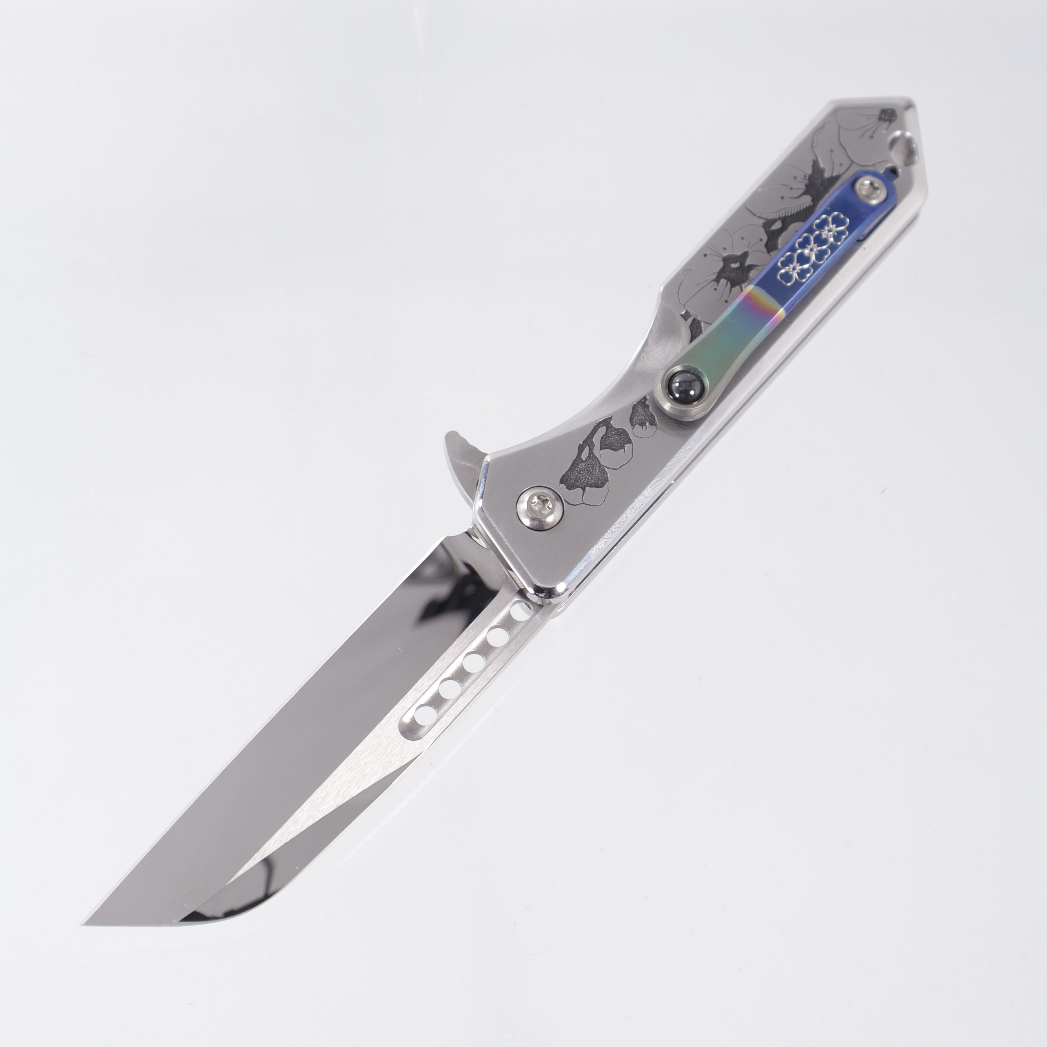 Heretic Jinn Manual Custom - Hand Engraved Oni Mask Motif by Harding Inc. - High Polish M390 - 1 of 1