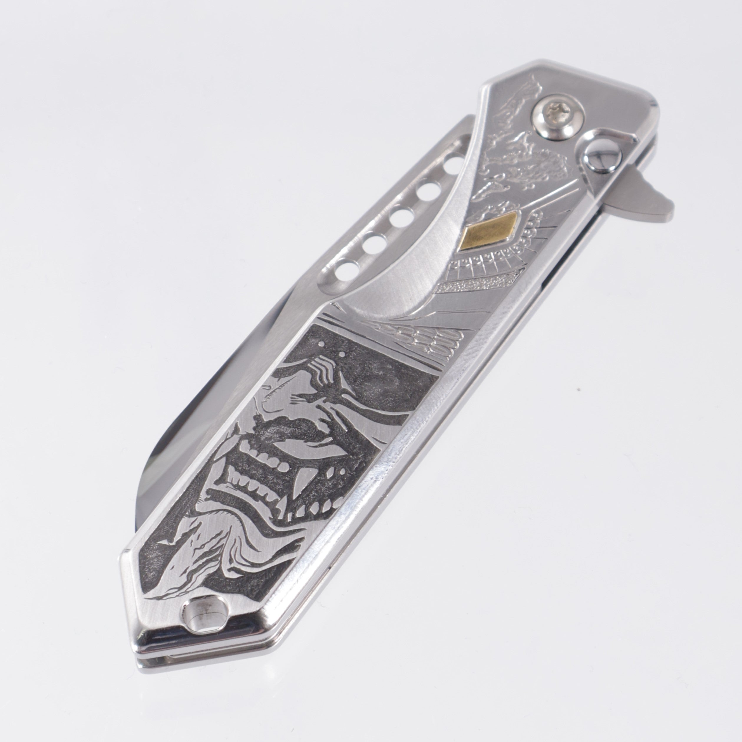 Heretic Jinn Manual Custom - Hand Engraved Oni Mask Motif by Harding Inc. - High Polish M390 - 1 of 1
