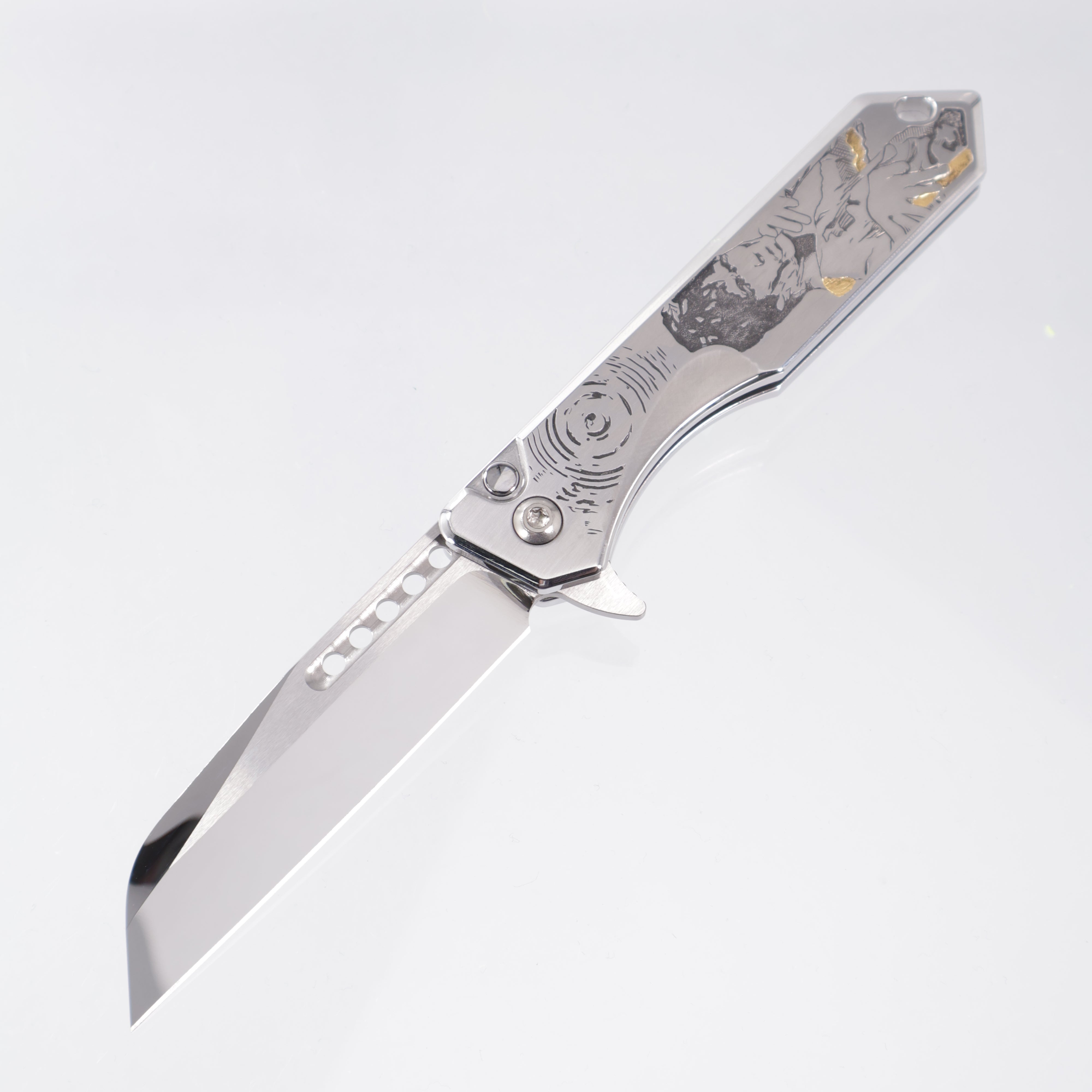 Heretic Jinn Manual Custom - Hand Engraved Bruce Lee Motif by Harding Inc. - High Polish M390 - 1 of 1