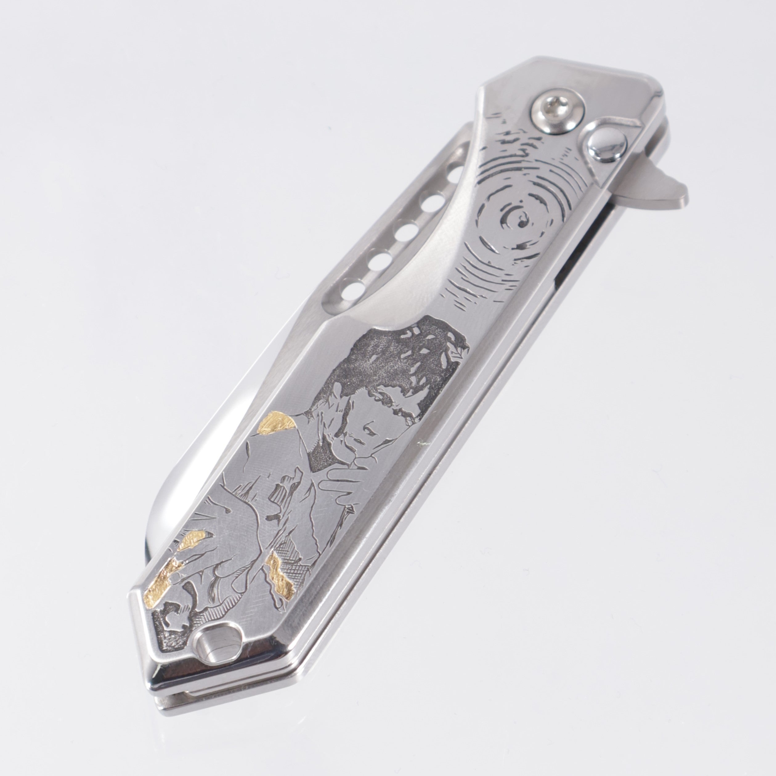 Heretic Jinn Manual Custom - Hand Engraved Bruce Lee Motif by Harding Inc. - High Polish M390 - 1 of 1