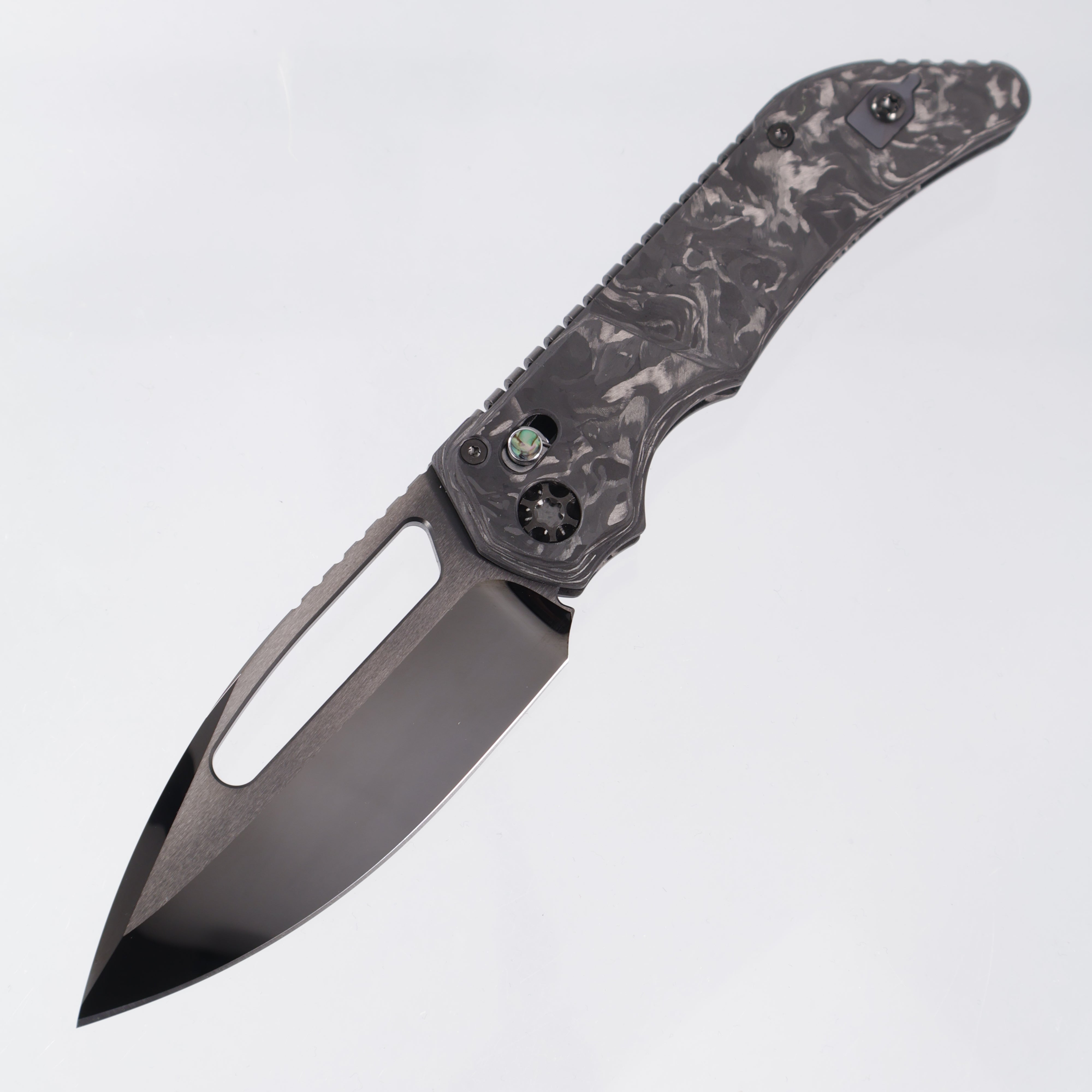 Heretic Koschei Custom - Marbled Carbon FIber Scales w/ DLC Accents & Abalone Buttons - DLC High Polish M390