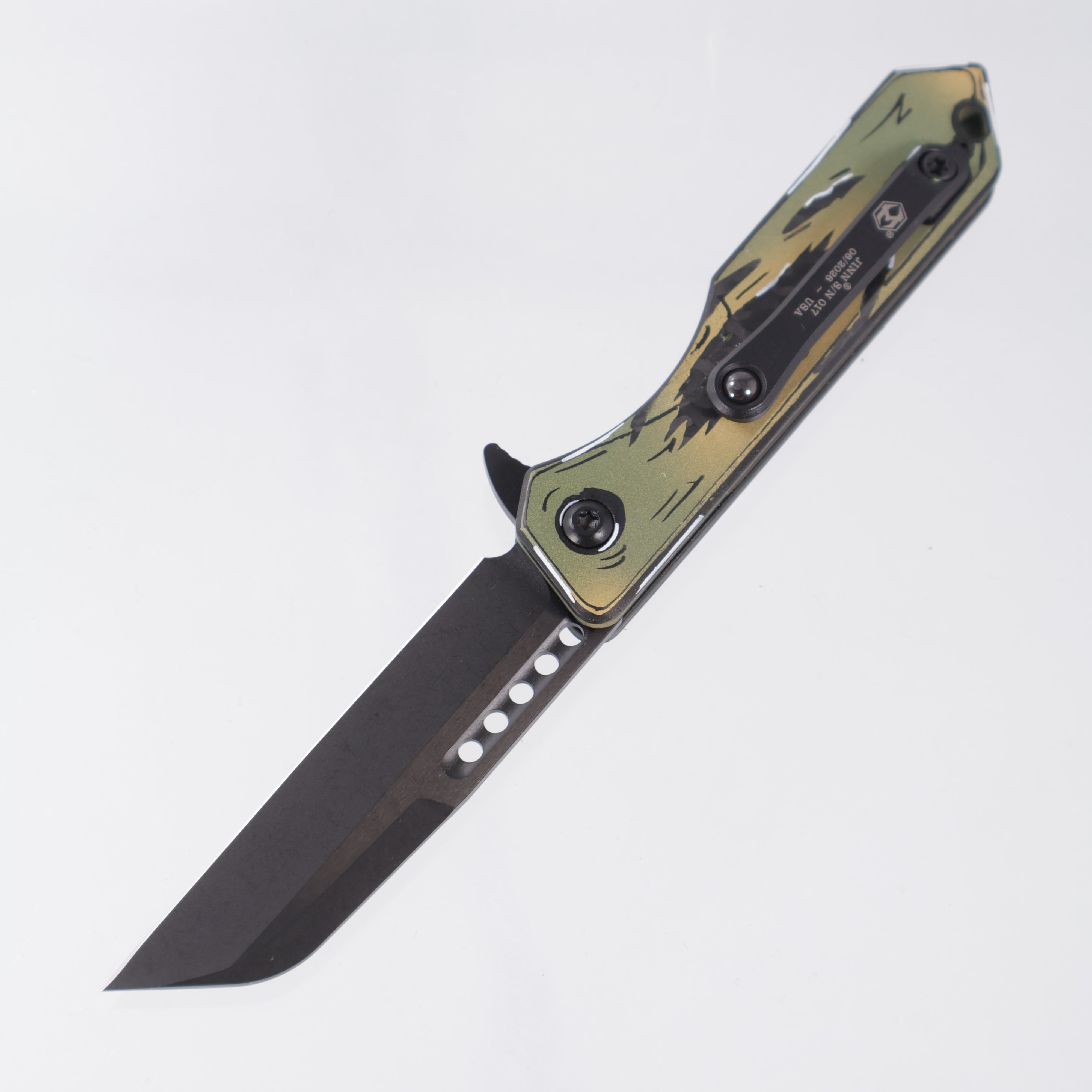 Heretic Jinn Manual - Carbon Fiber w/ Gold & Green Carbon Breach Cel Shading - DLC Magnacut - H213-6A-GGCS-CB