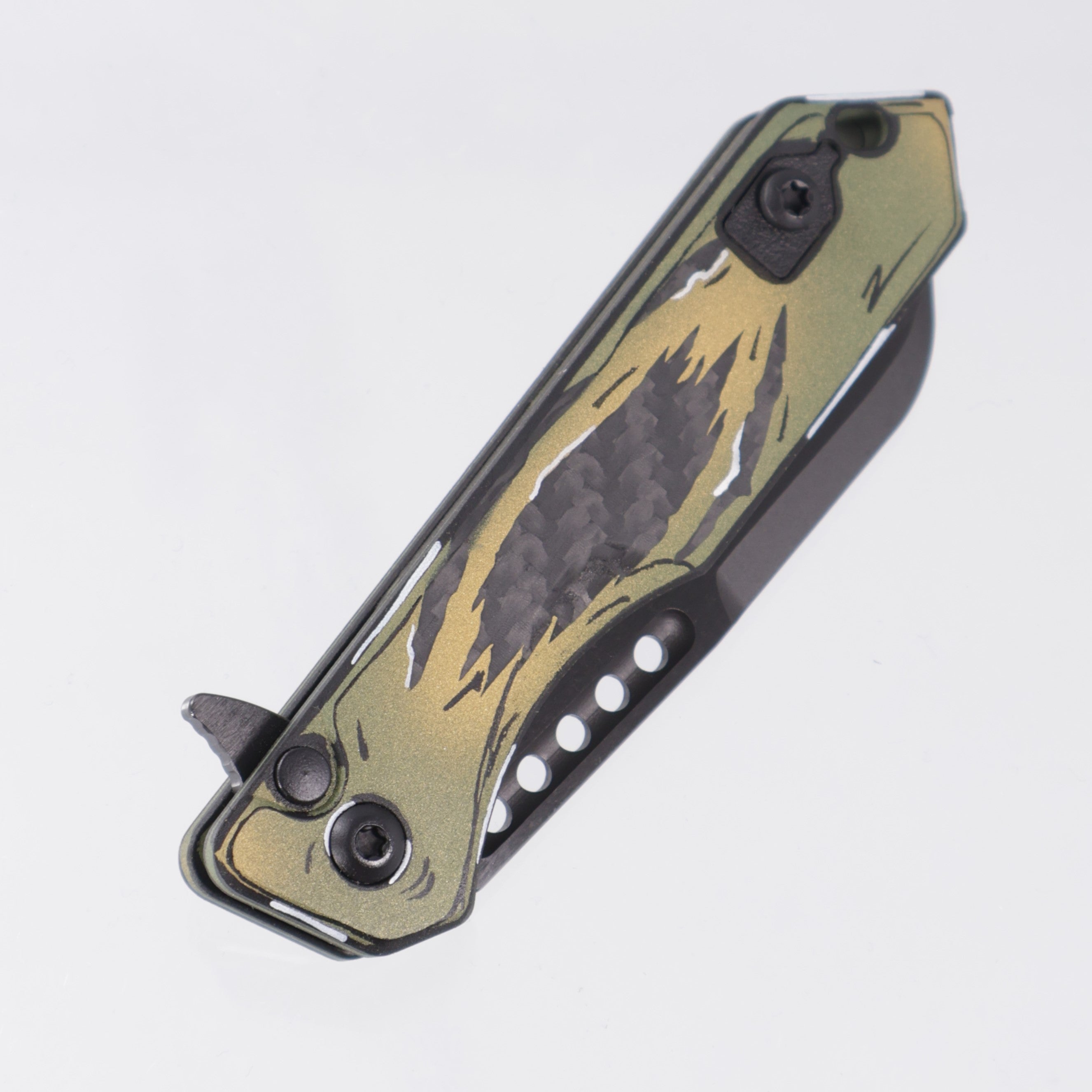 Heretic Jinn Manual - Carbon Fiber w/ Gold & Green Carbon Breach Cel Shading - DLC Magnacut - H213-6A-GGCS-CB