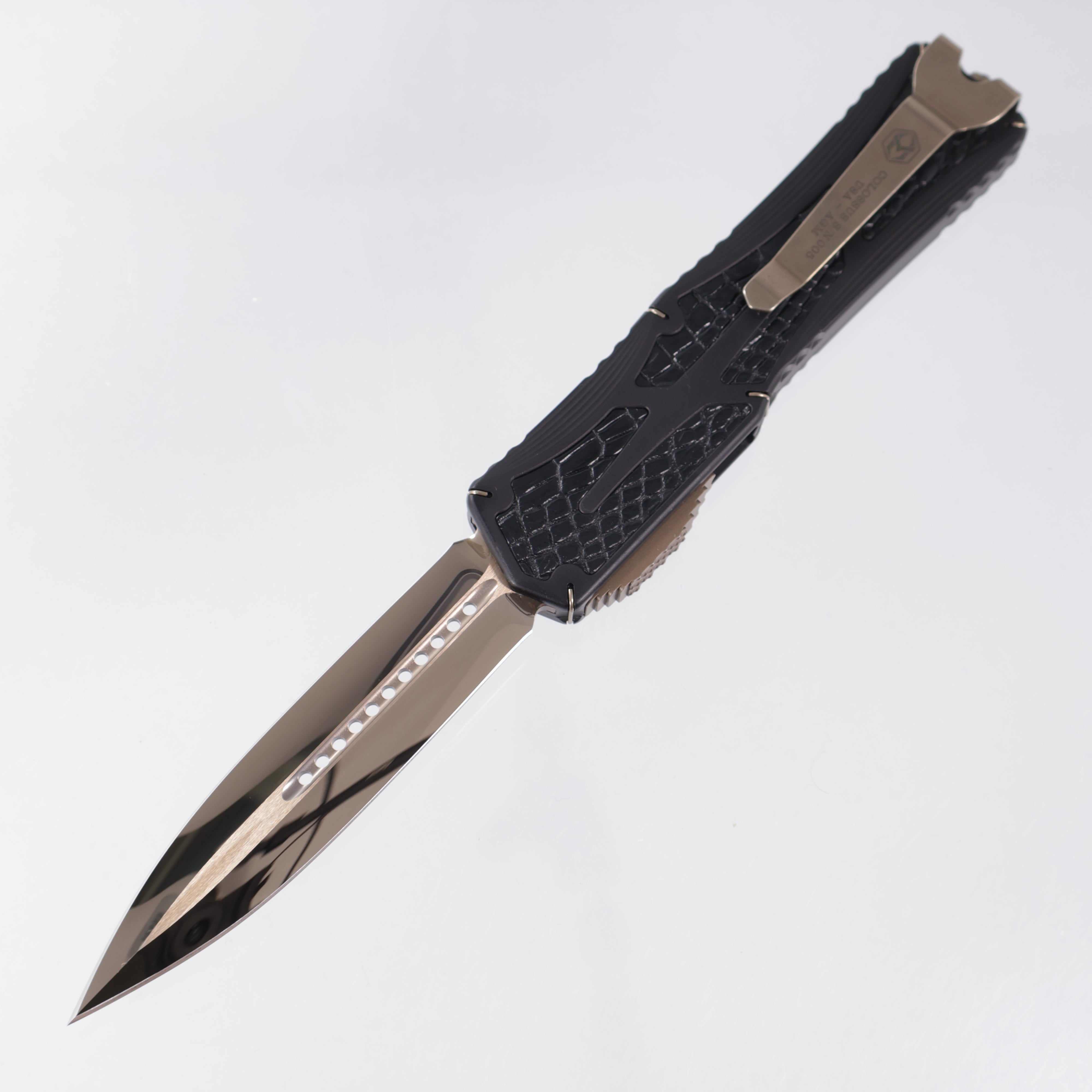 Heretic Colossus Custom - Black Aluminum w/ Crocodile Inlays & Bronzed Hardware - High Polish Bronzed M390